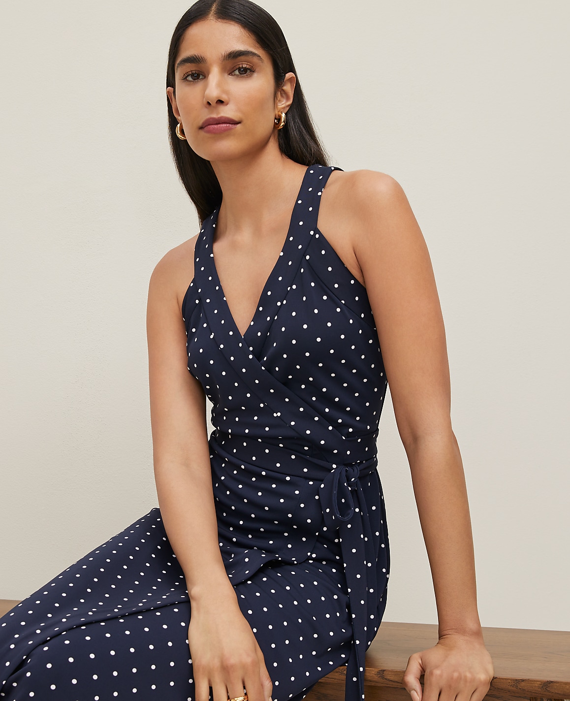 Polka Dot Halter Wrap Midi Dress