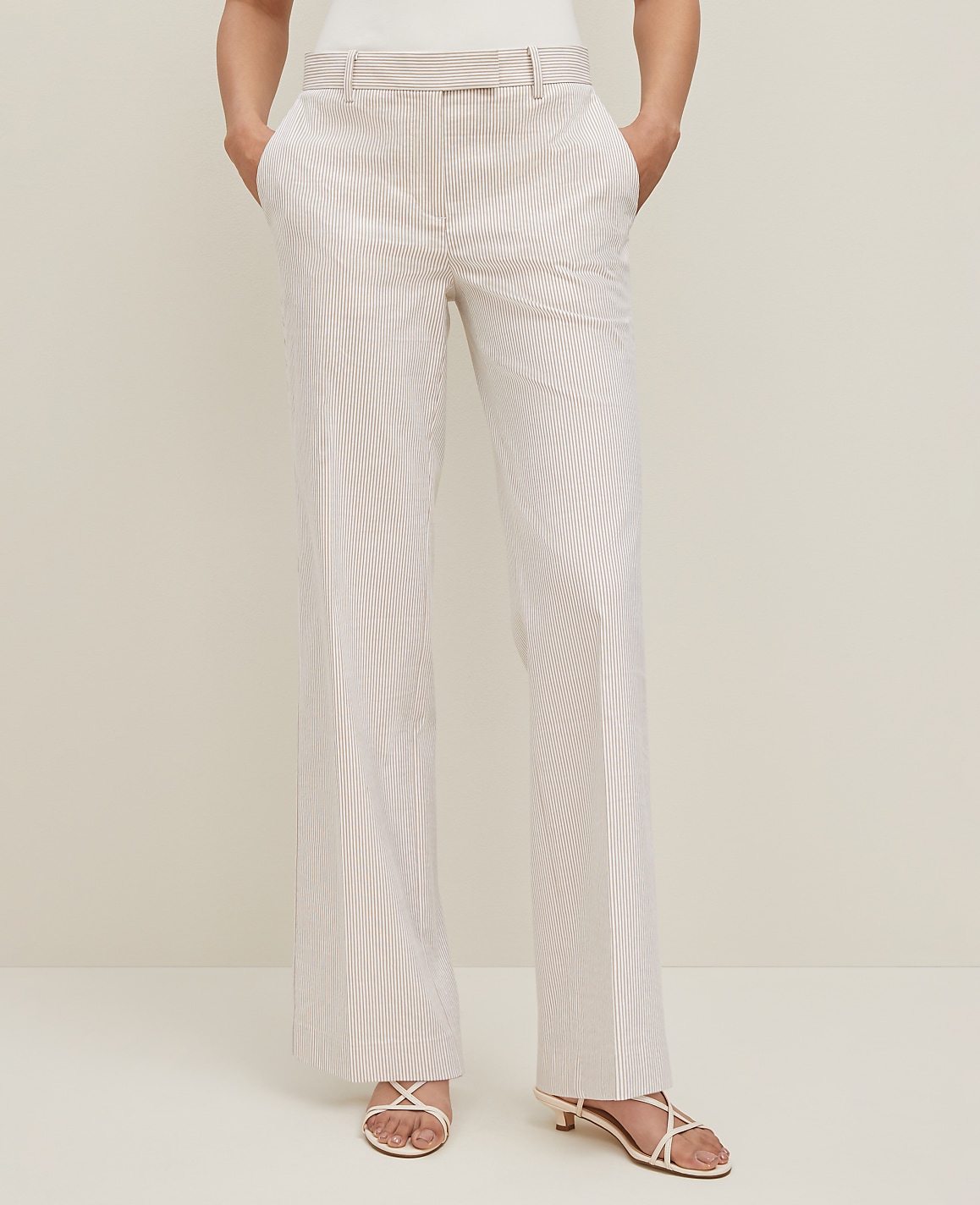 The Petite Straight Trouser Pant in Striped Seersucker