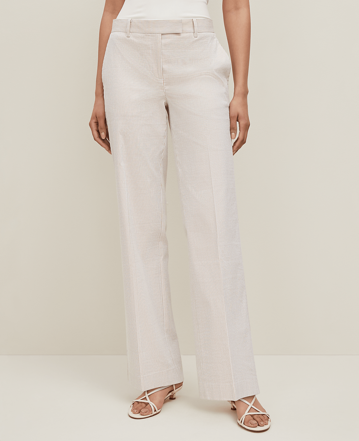 The Petite Straight Trouser in Striped Seersucker - Curvy Fit