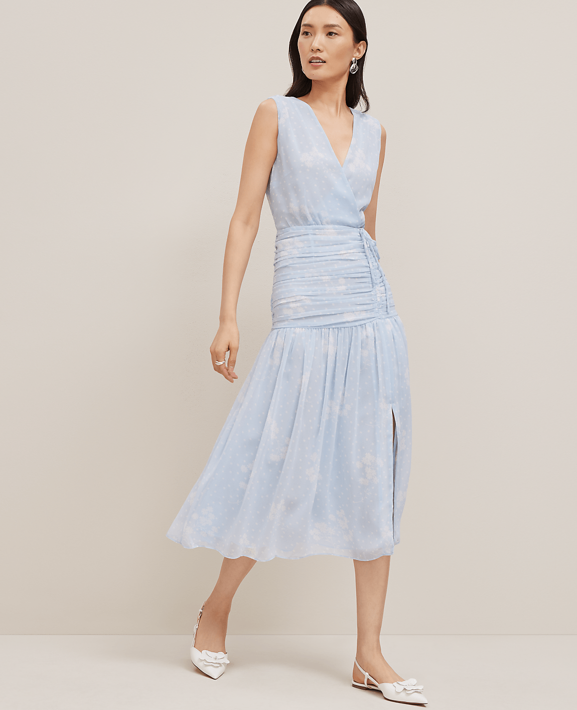 Petite Floral Ruched Tie Dress