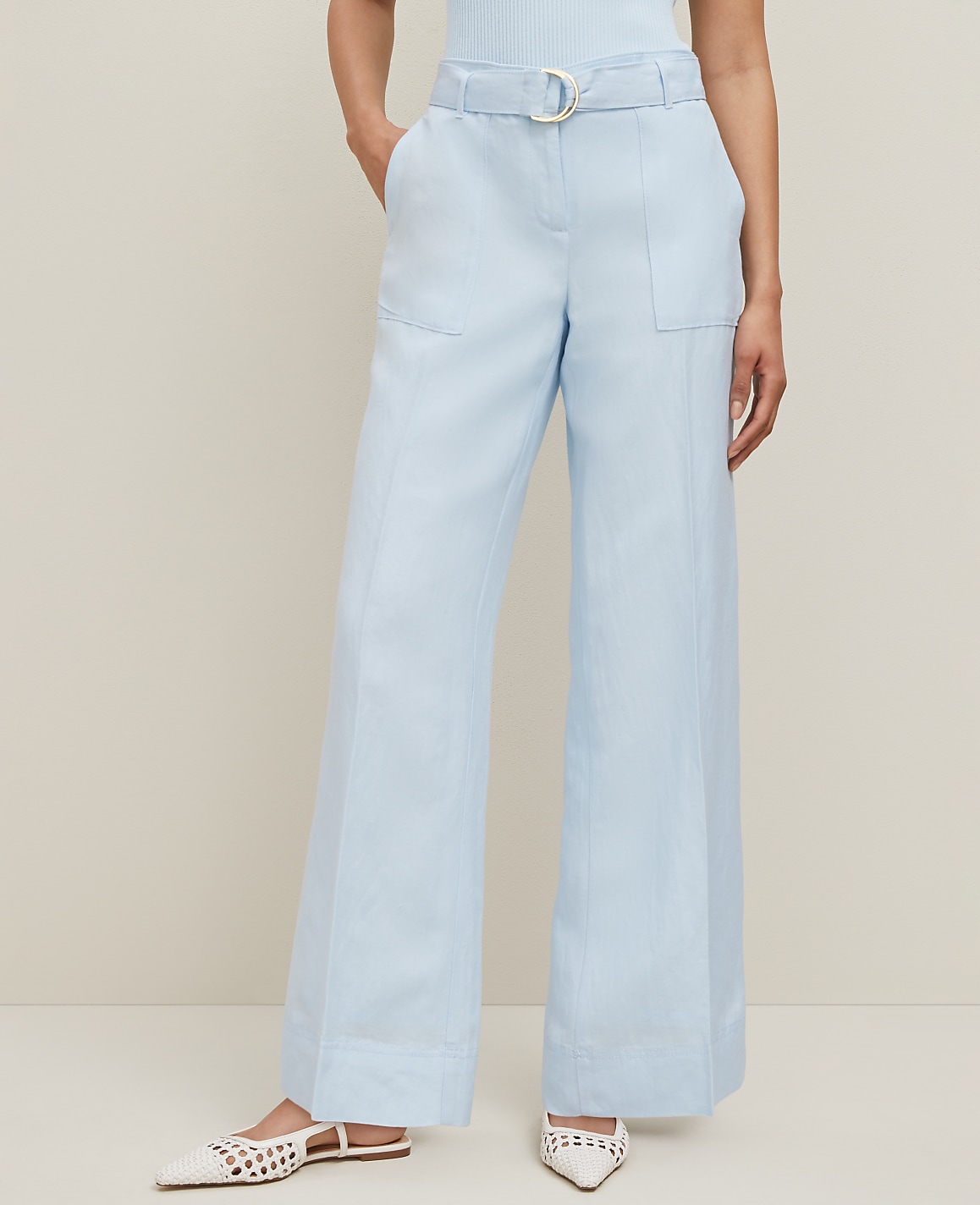 The Petite Belted Wide-Leg Pant in Linen Blend