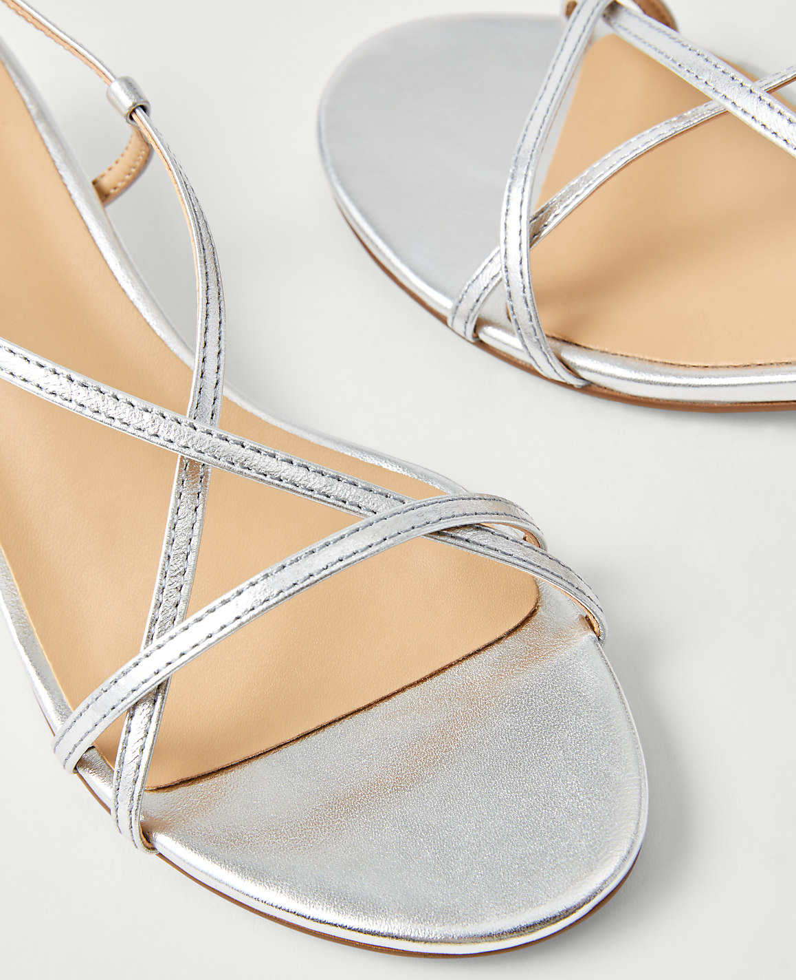 Metallic Strappy Ankle Wrap Kitten Heel Sandals