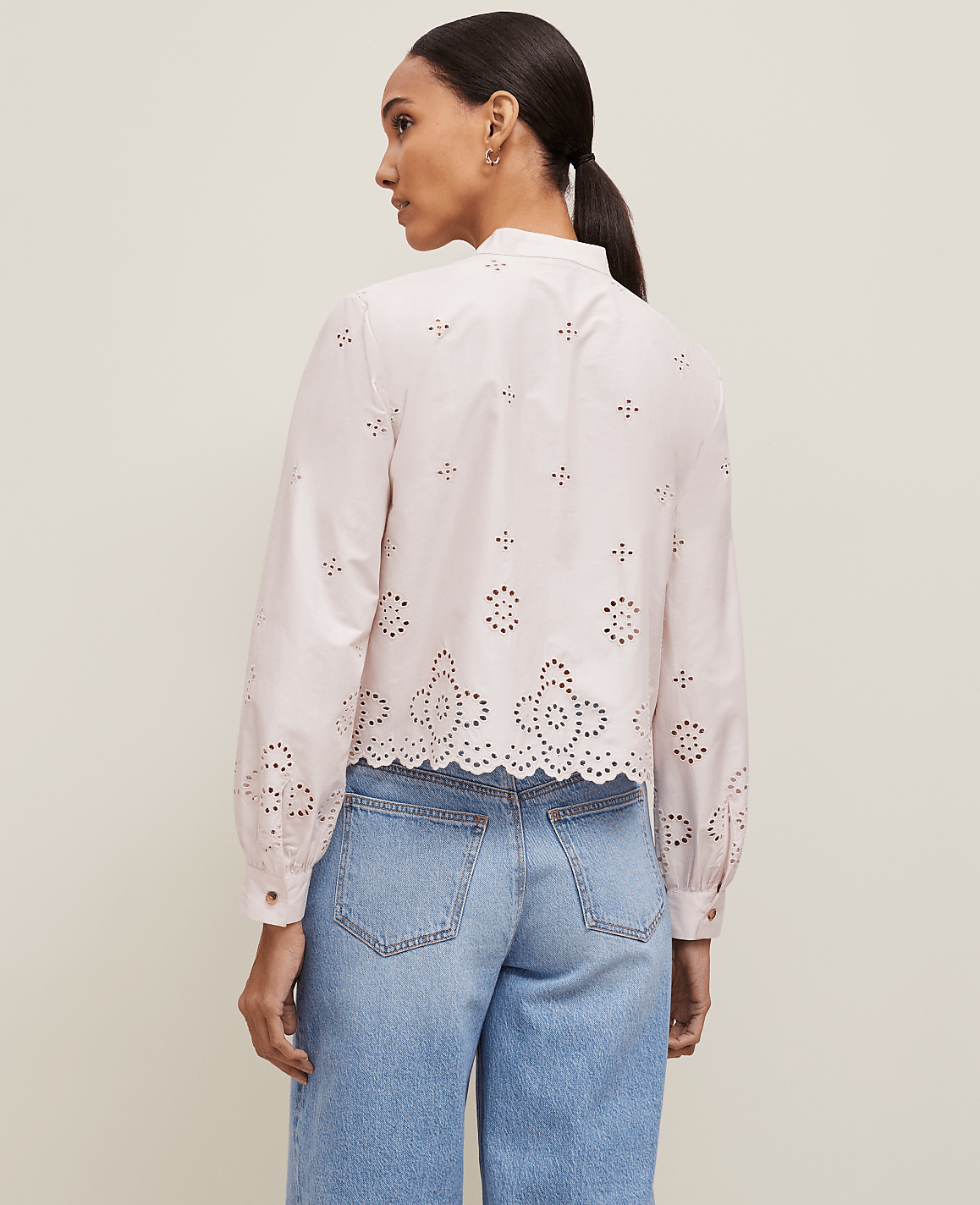 Petite Scalloped Cutout Blouse