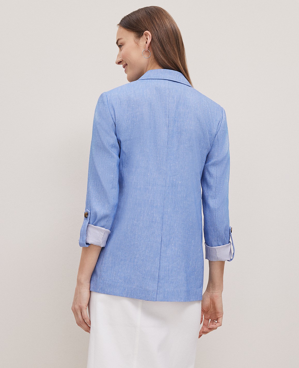 Petite Weekend Roll Sleeve Linen Blend Blazer