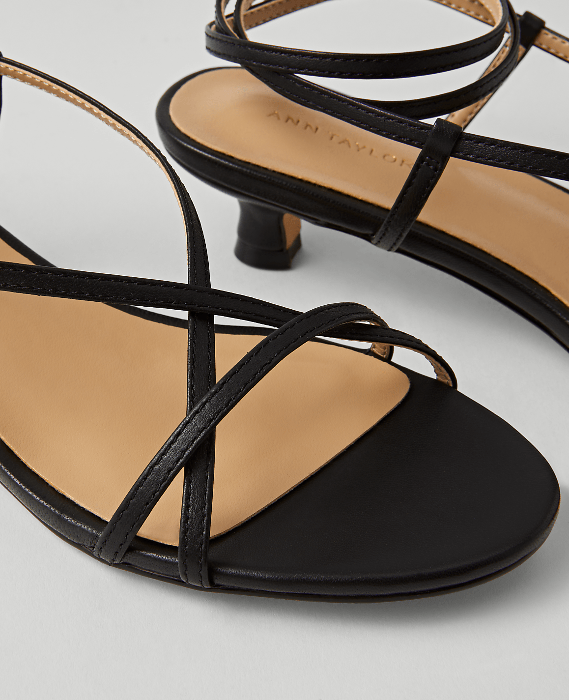 Leather Strappy Ankle Wrap Kitten Heel Sandals