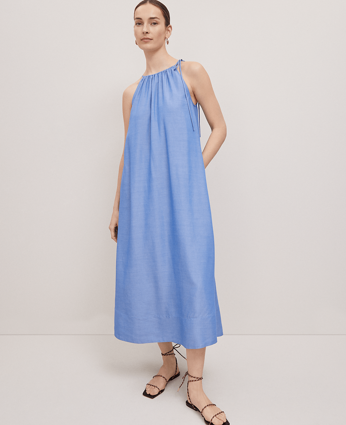 Petite Weekend Collection Chambray Halter Maxi Dress