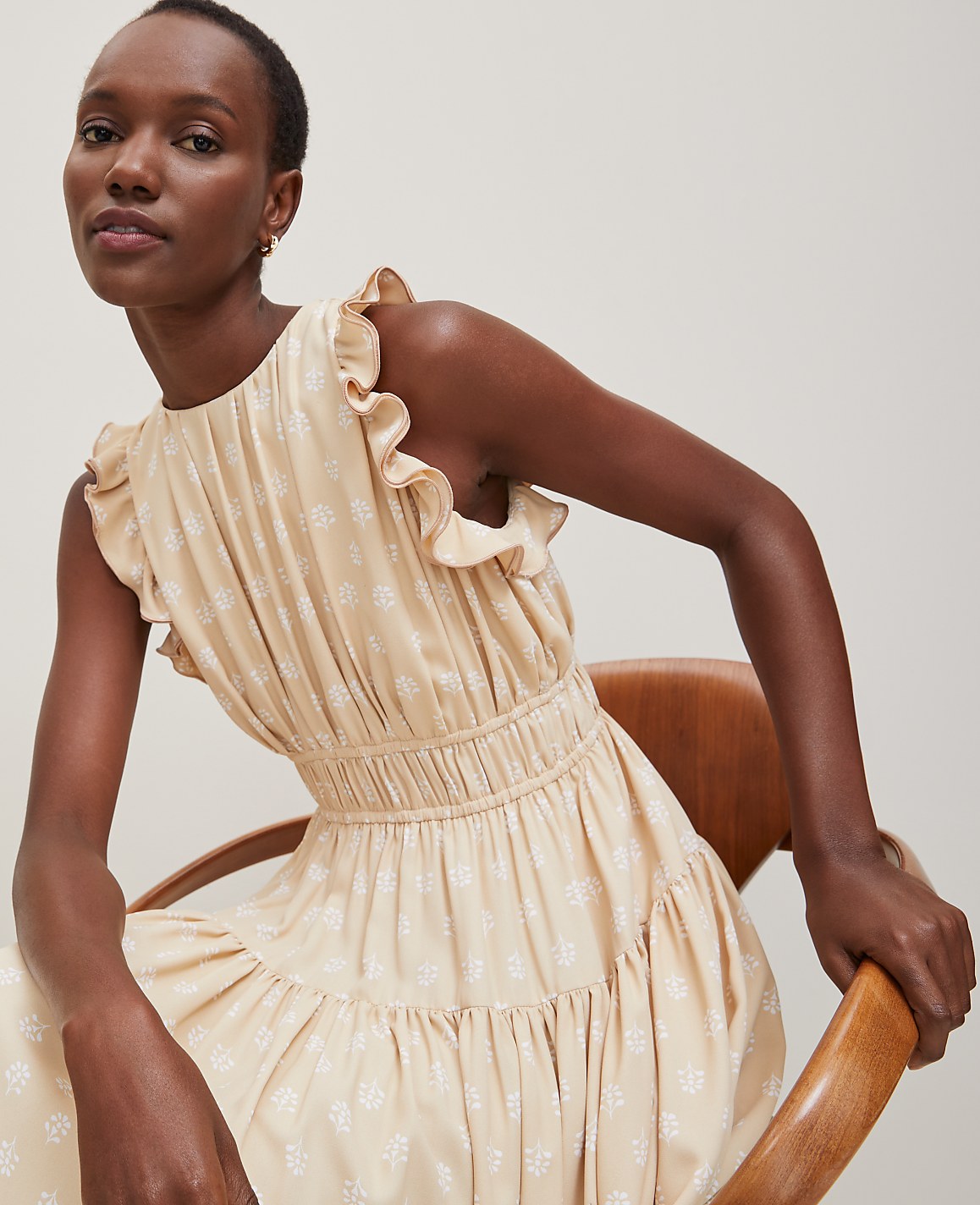 Petite Petaled Ruffle Midi Dress