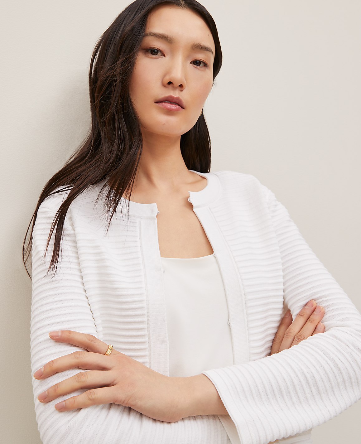 Ribbed 3/4 Sleeve Sweater Jacket