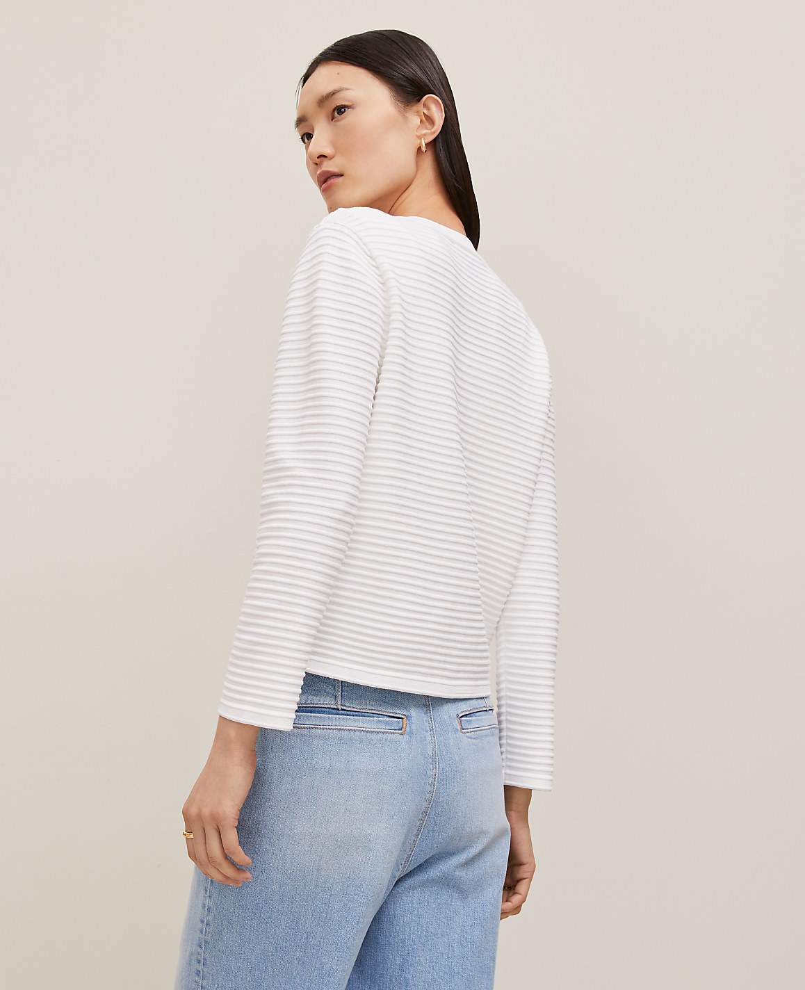 Ribbed 3/4 Sleeve Sweater Jacket