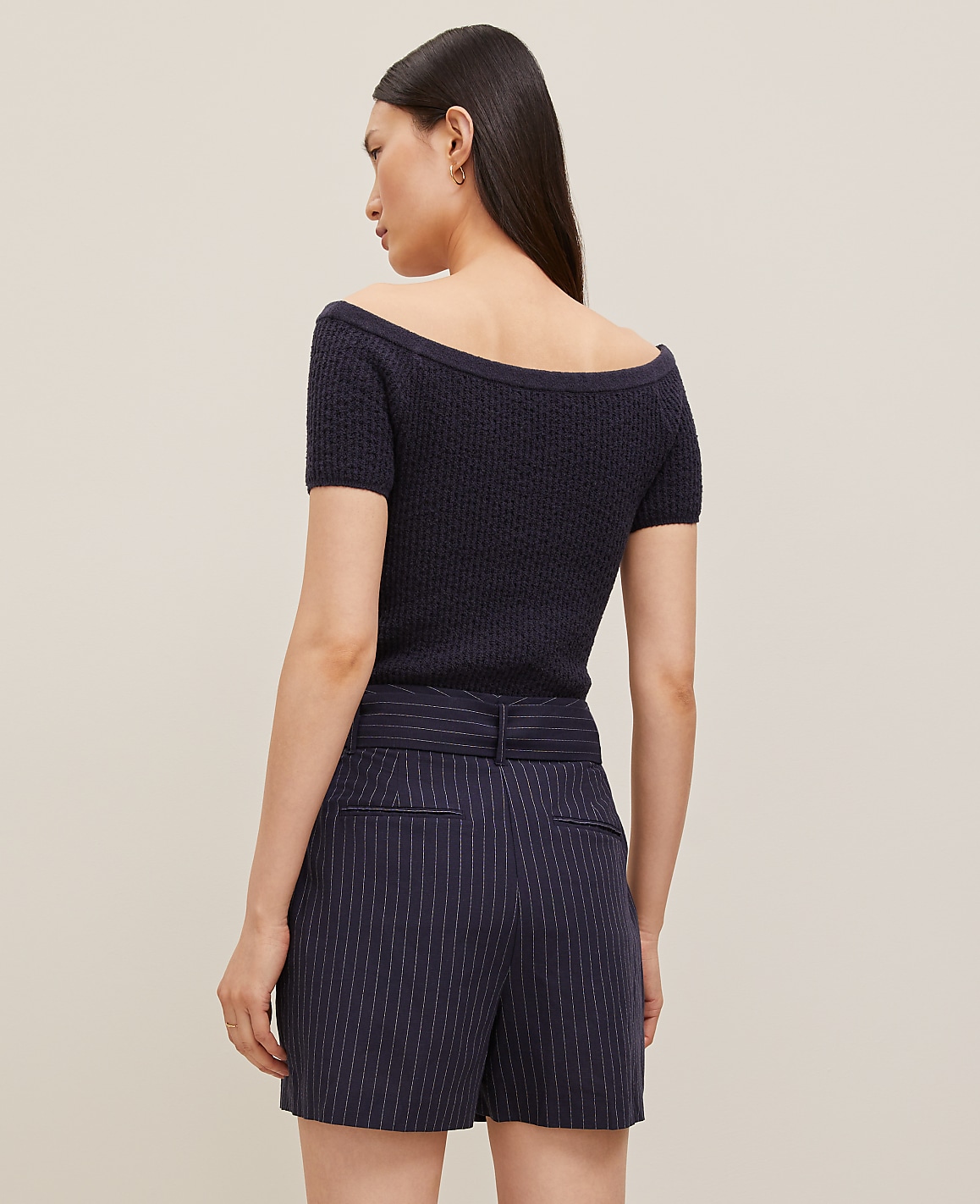 The Petite Belted Short in Pinstripe