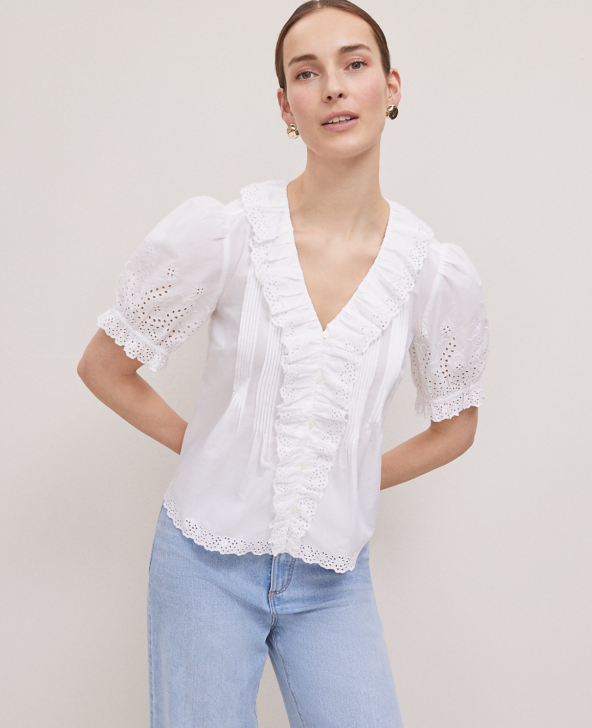 Weekend Collection Embroidered Ruffle Top