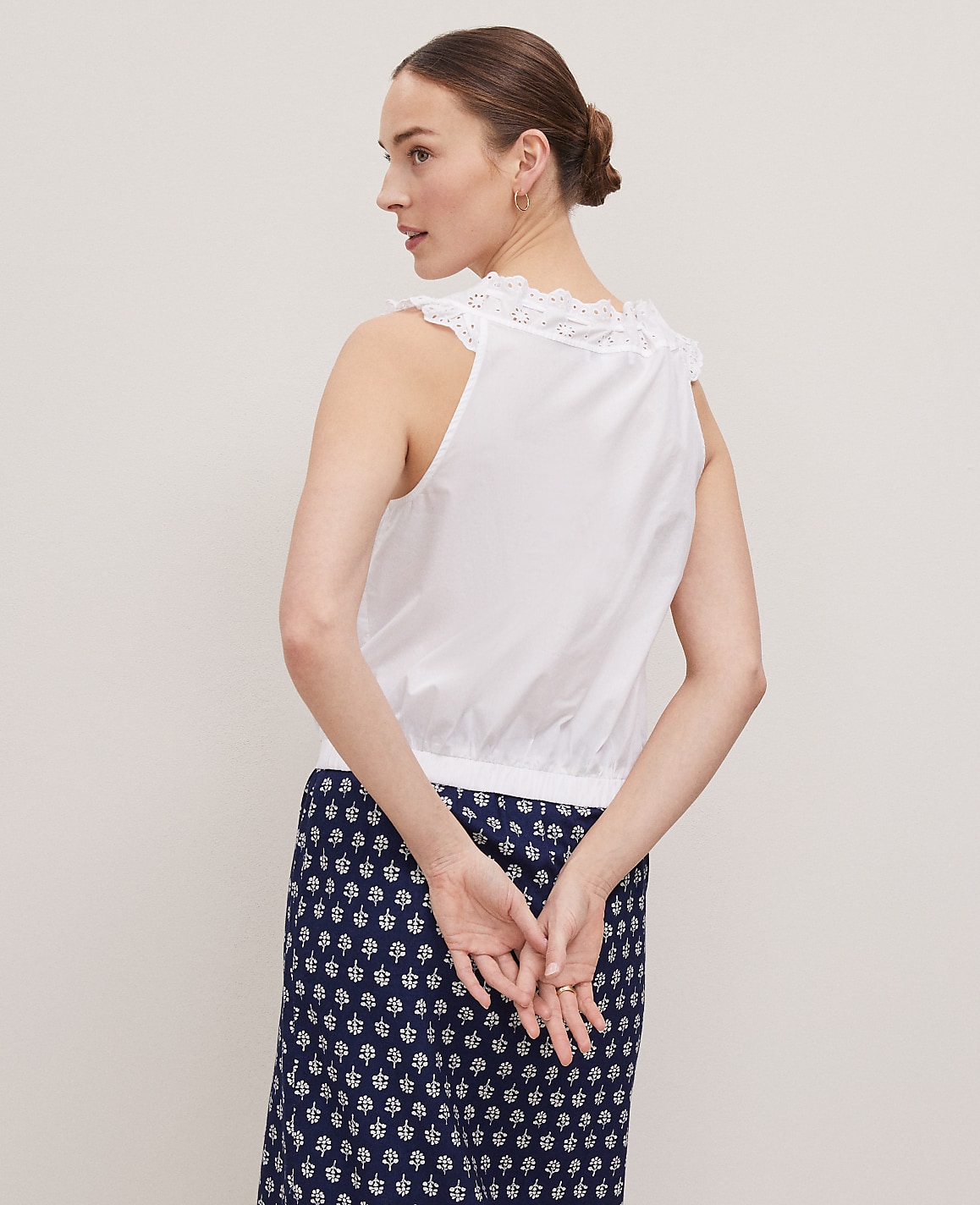 Weekend Eyelet Tie Neck Top