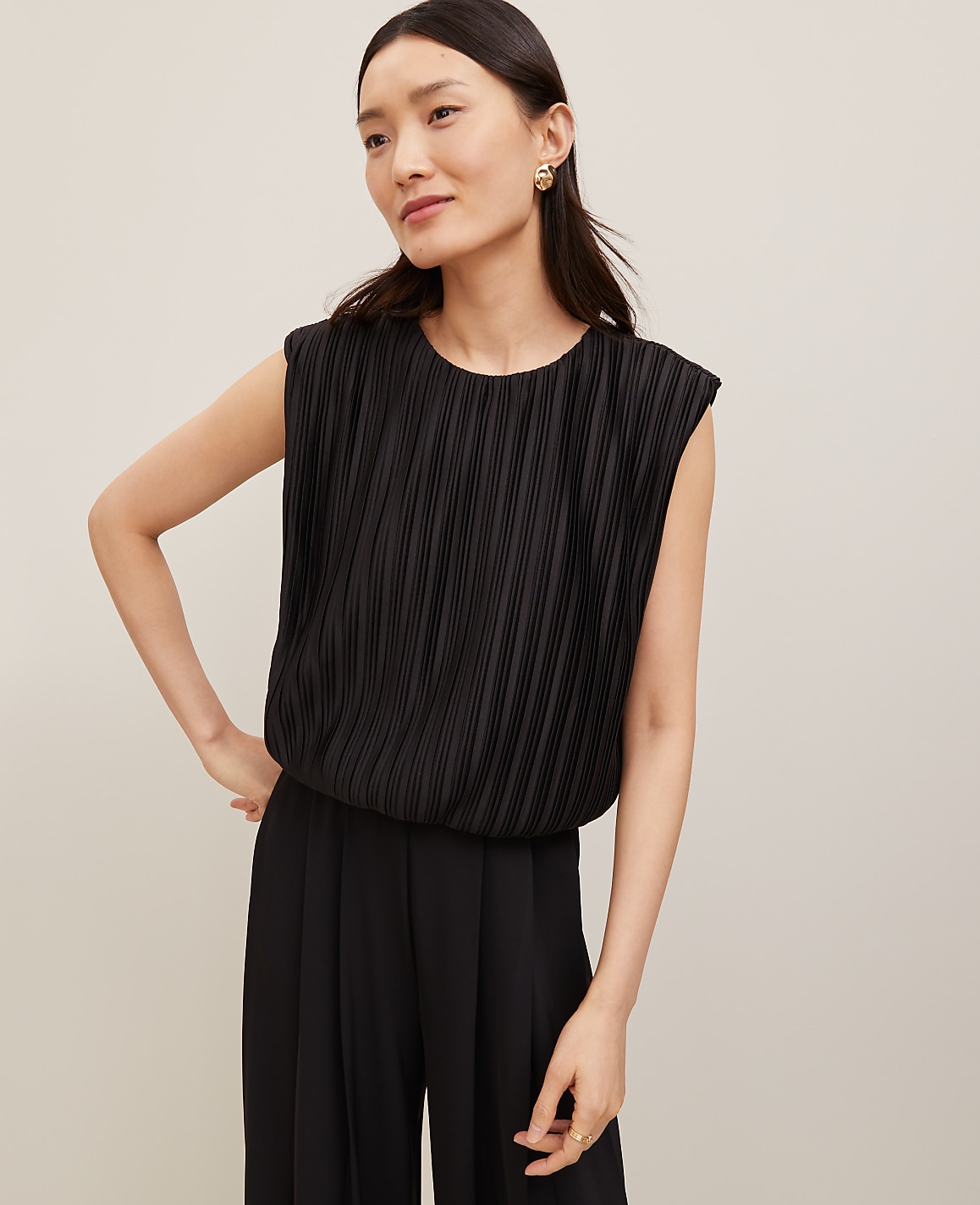 Pleated Bubble Hem Top