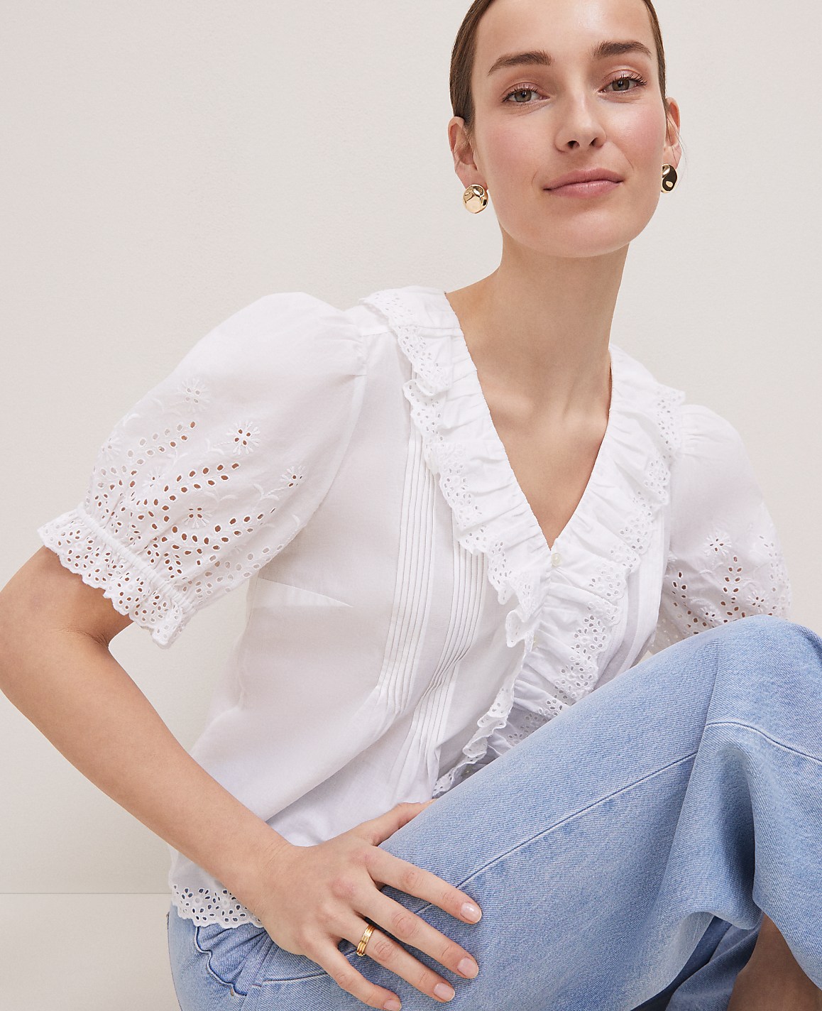 Weekend Collection Embroidered Ruffle Top