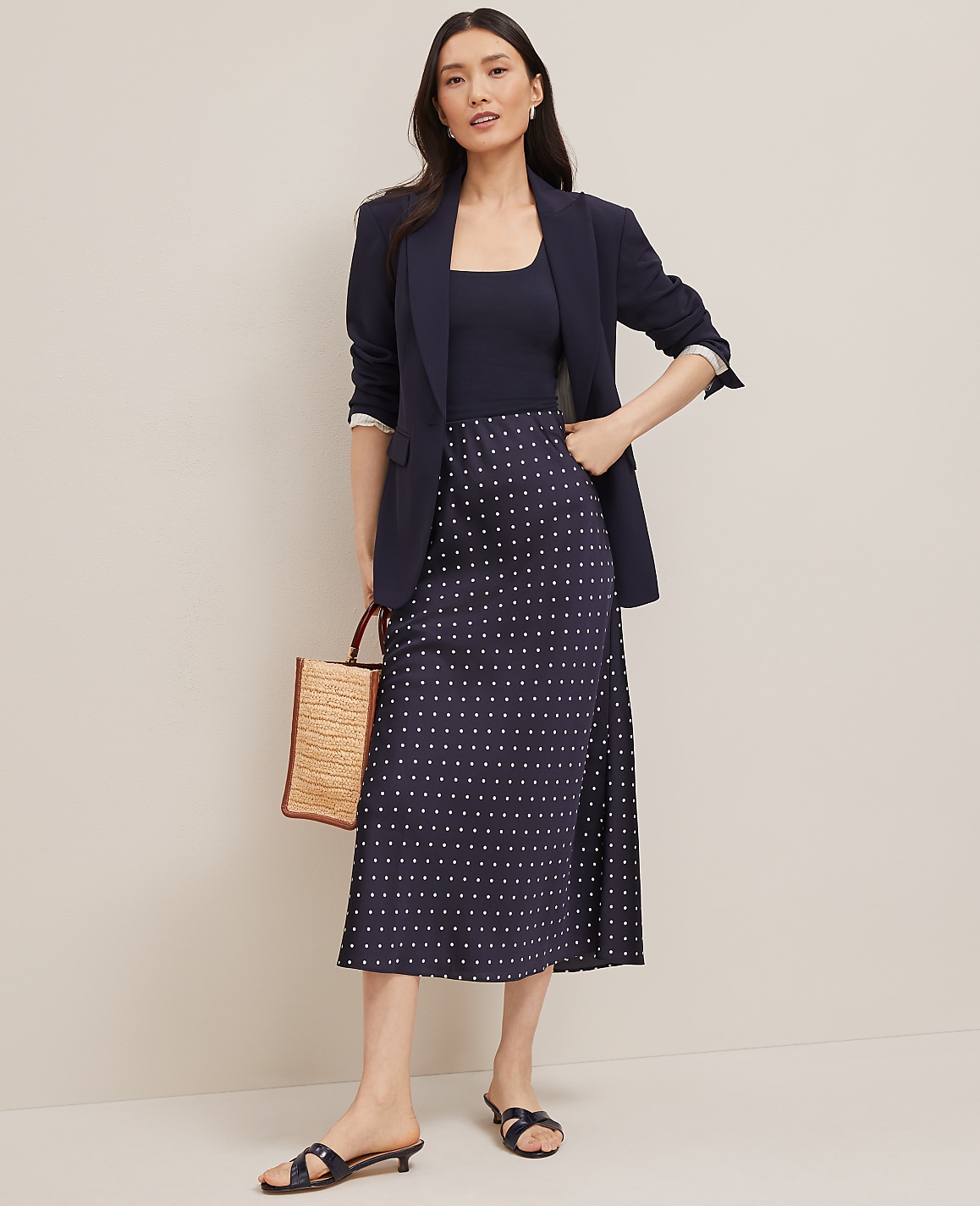 Petite Dotted Satin Bias Slip Skirt