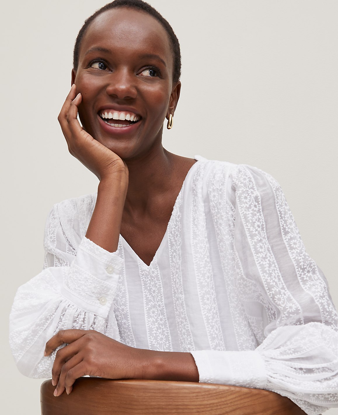 Petite Embroidered V-Neck Popover