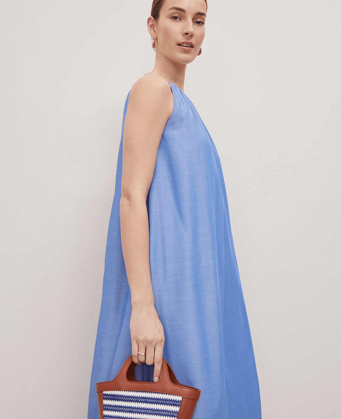Petite Weekend Collection Chambray Halter Maxi Dress
