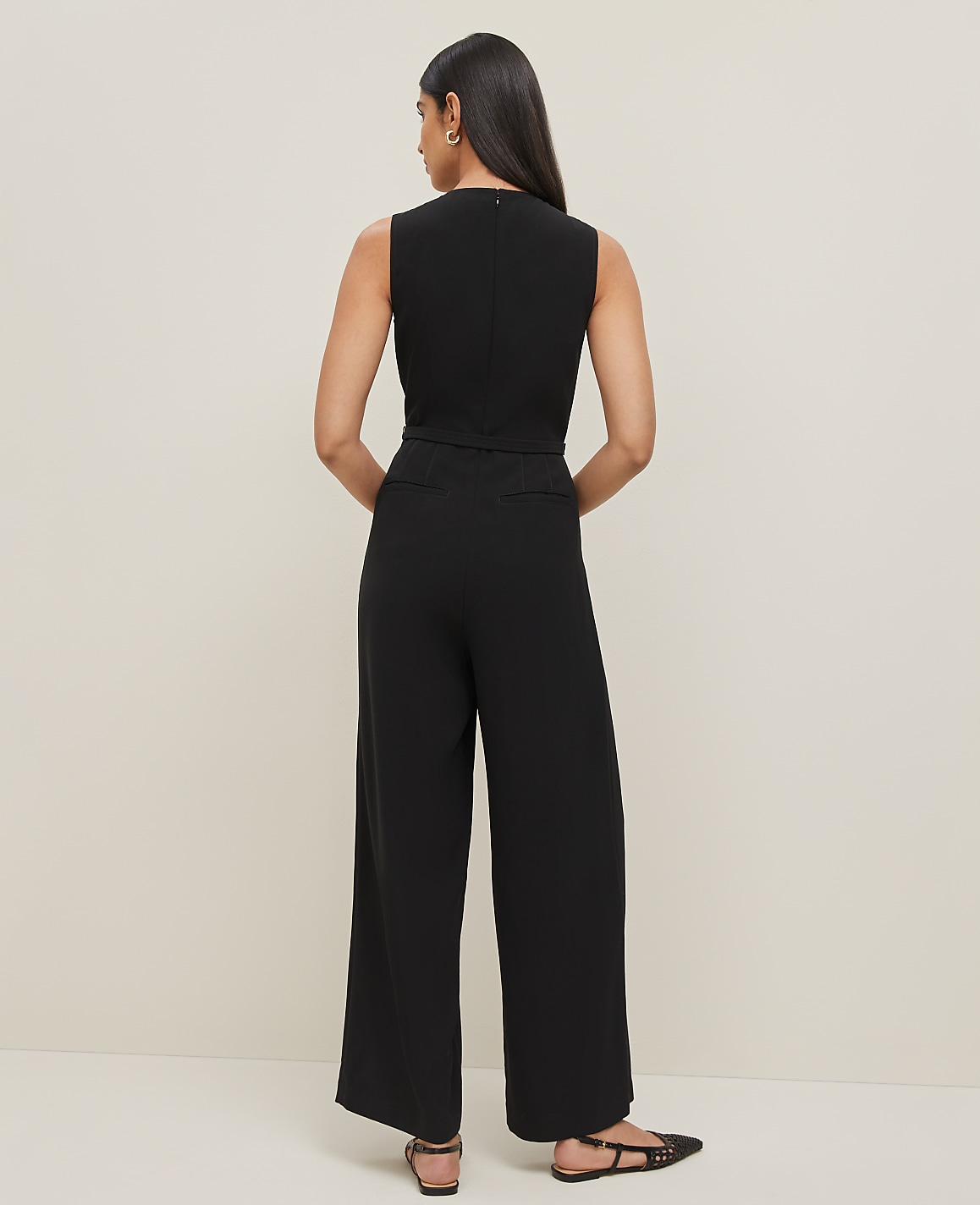 Petite Belted Crew Neck Jumpsuit