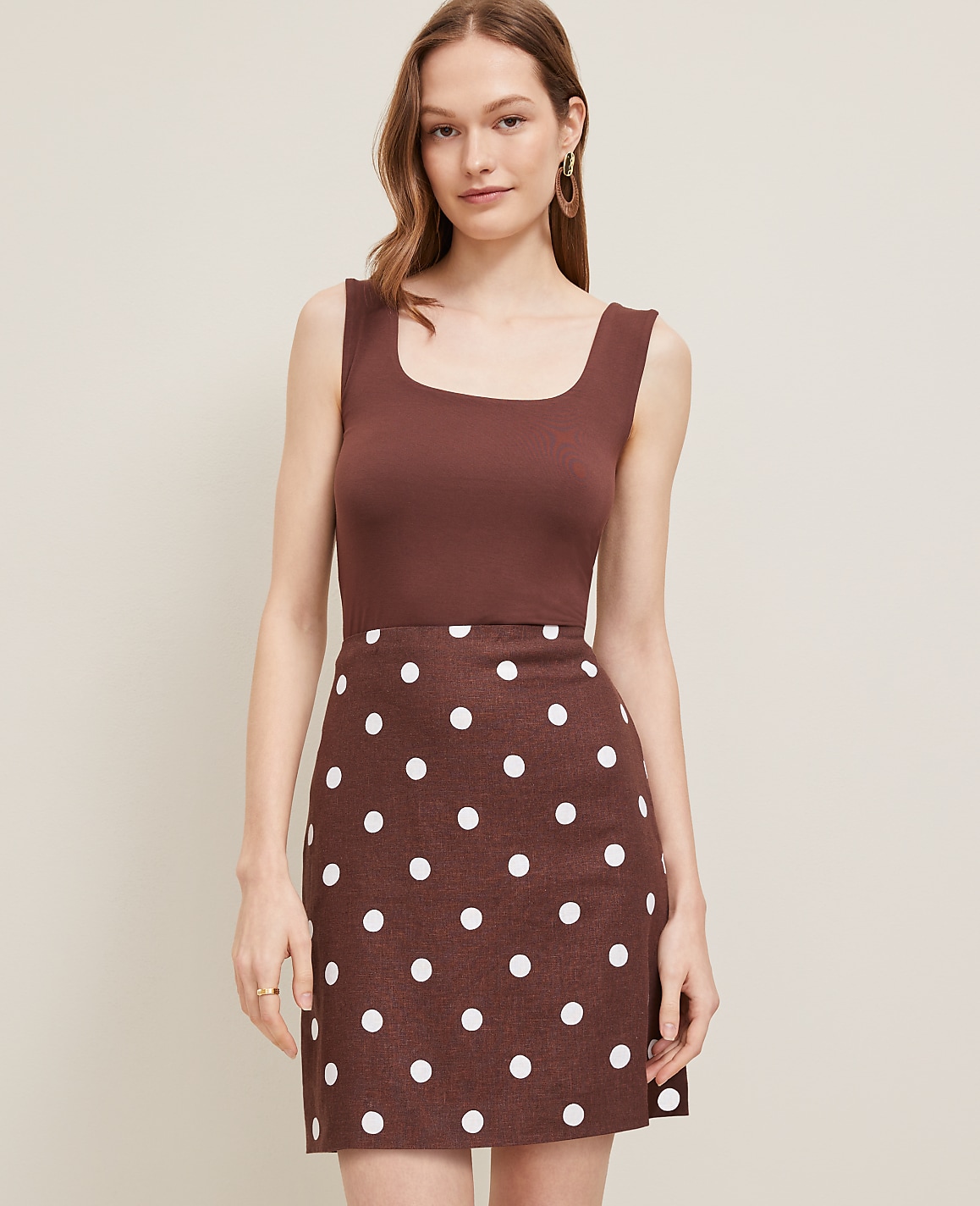 Dotted Linen Blend Mini Skirt