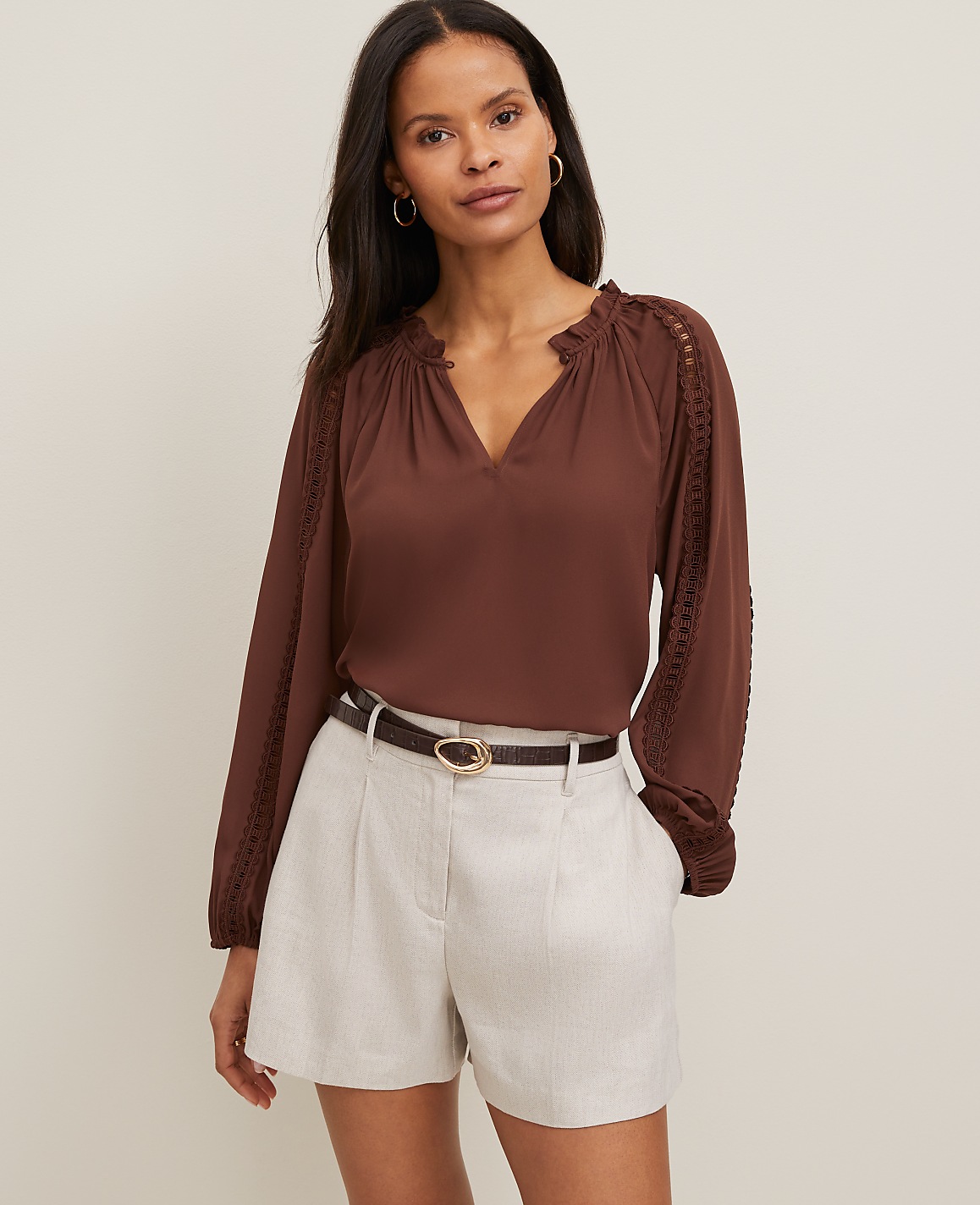 Lace Sleeve Mixed Media Top
