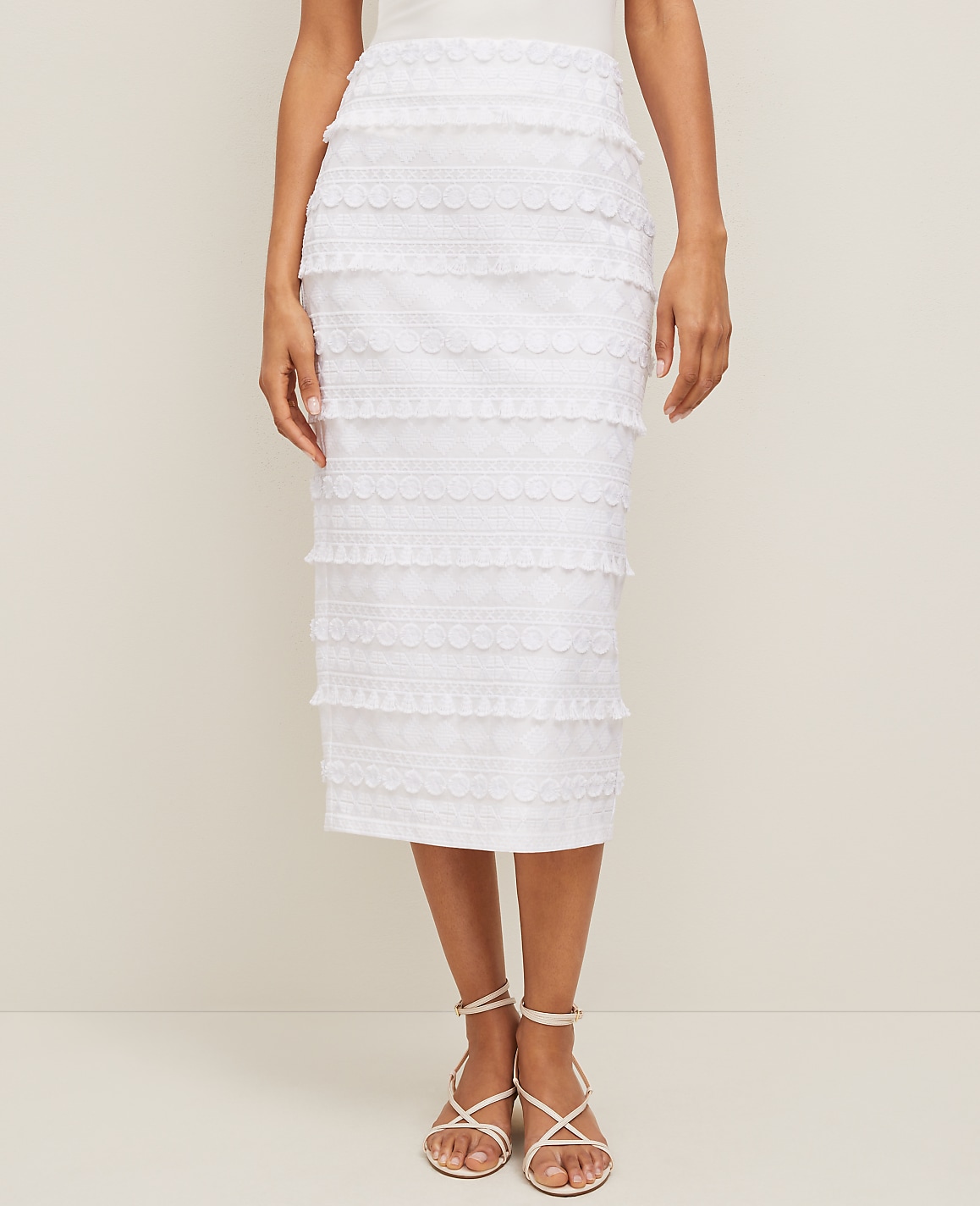 Embroidered Column Midi Skirt