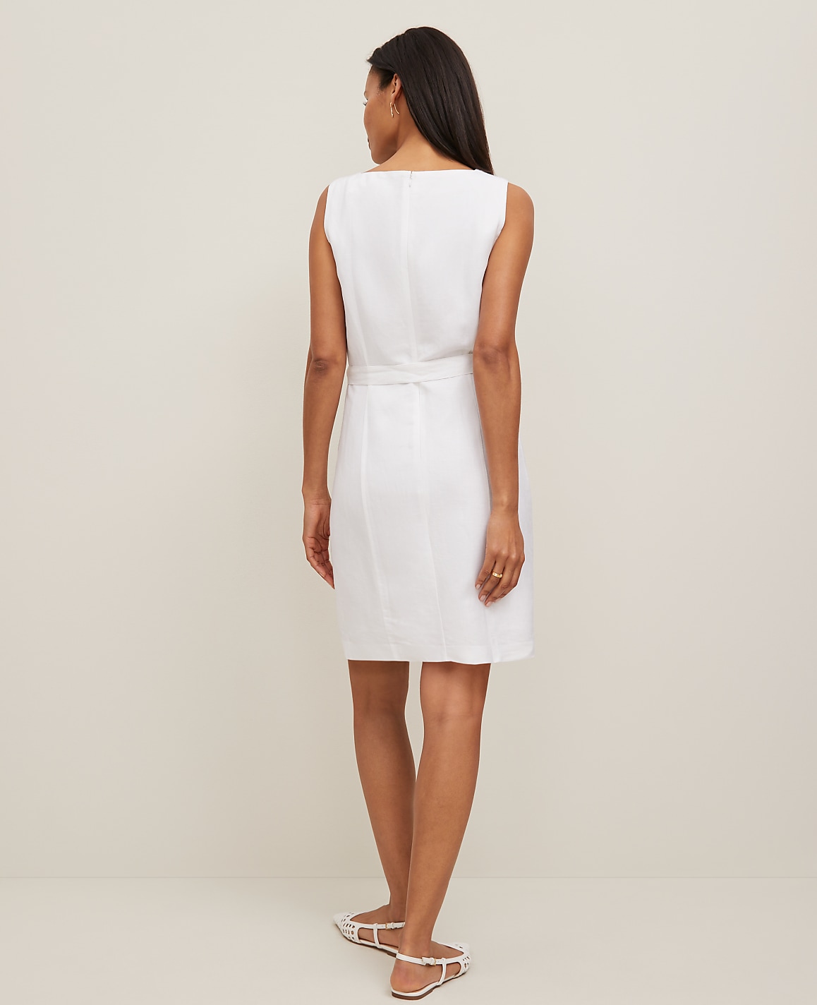 Linen Blend Square Neck Sheath Dress