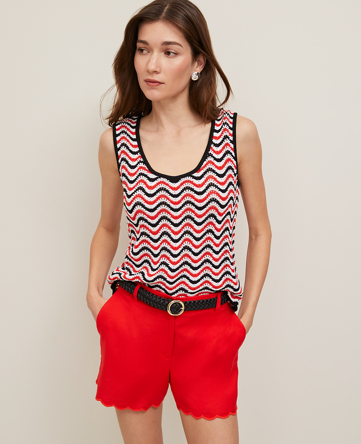 Petite Striped Crochet Sweater Shell