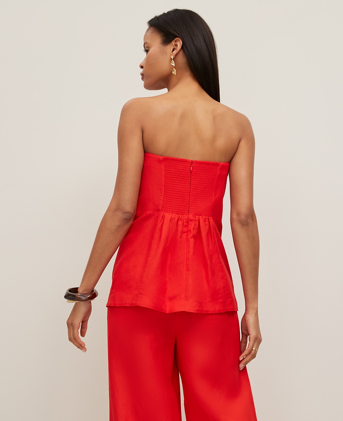 Petite Strapless Linen Blend Tunic Top
