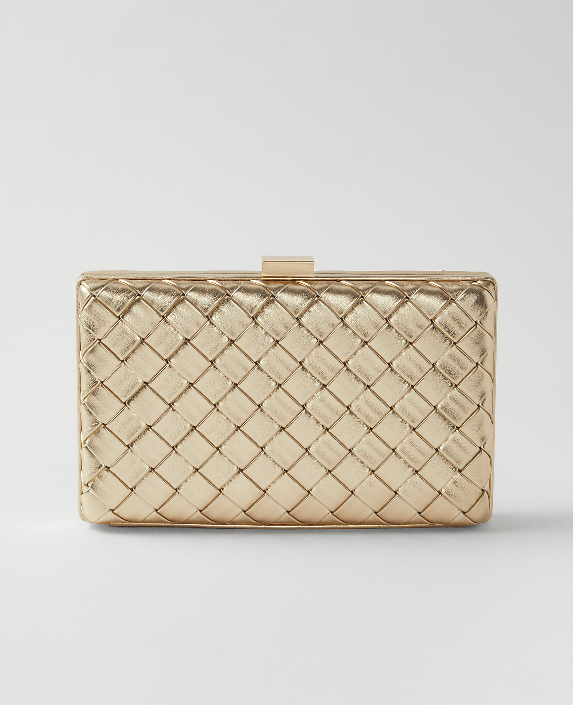 Woven Leather Metallic Hard Clutch