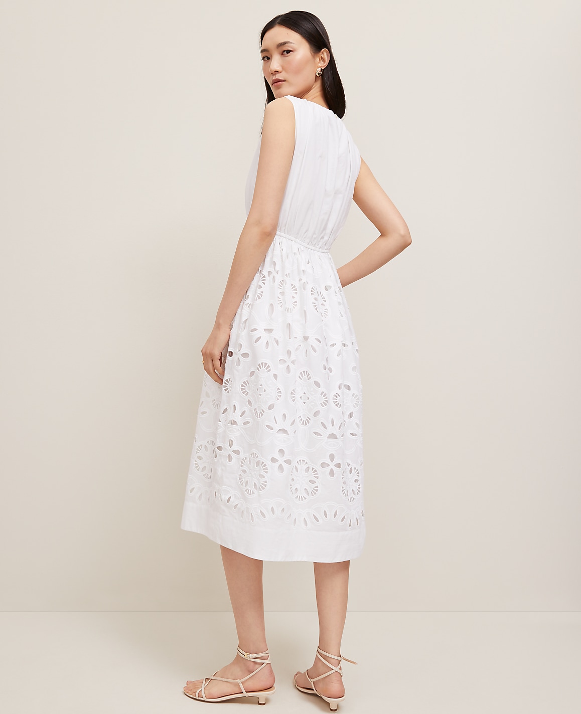 Eyelet Flare Midi Dress