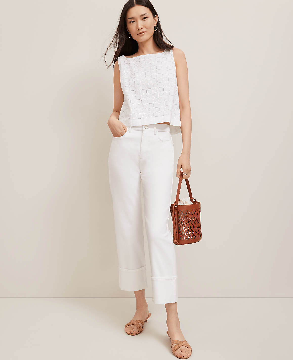 Eyelet Linen Blend Tank Top
