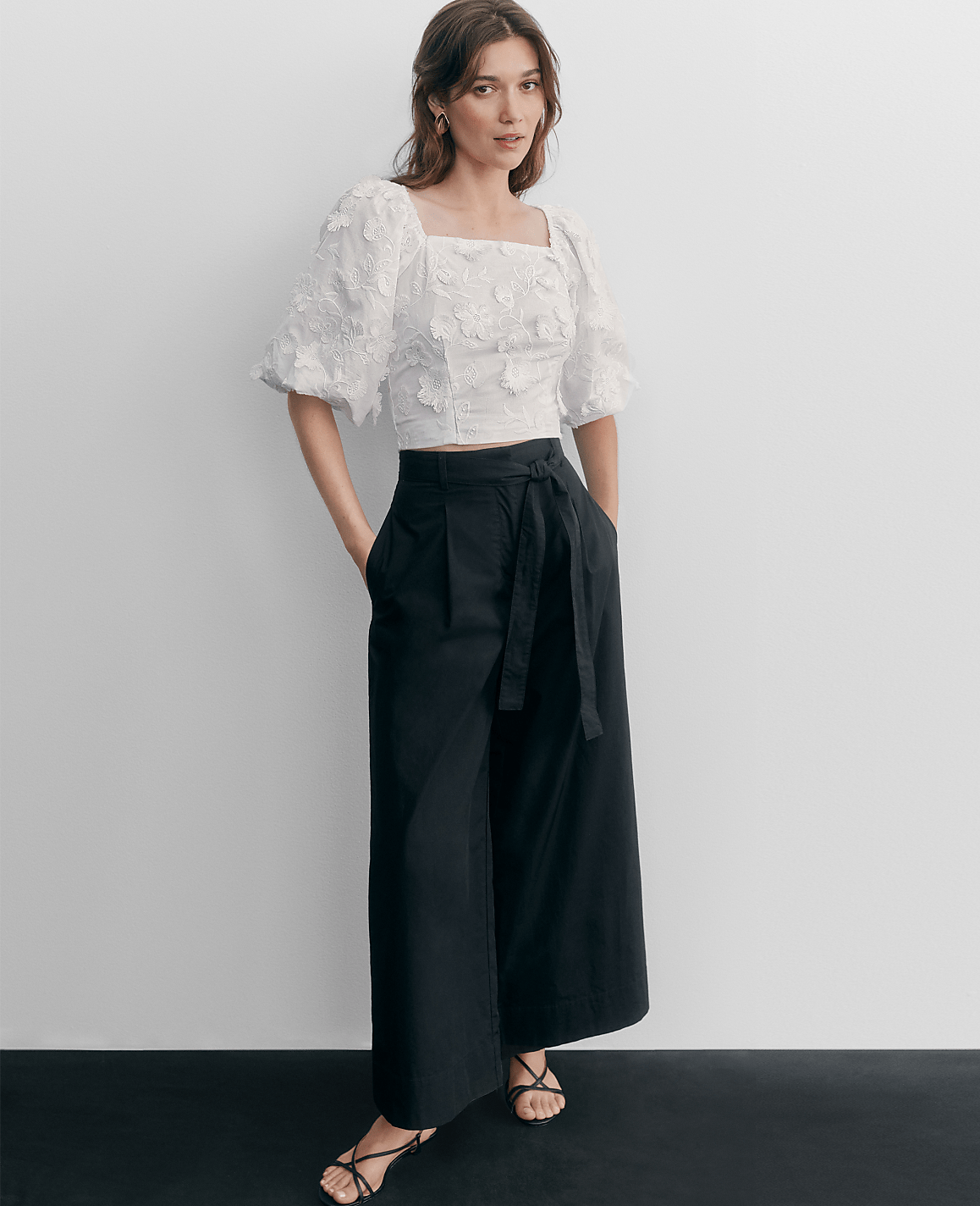 The Belted Cropped Palazzo Pant in Poplin