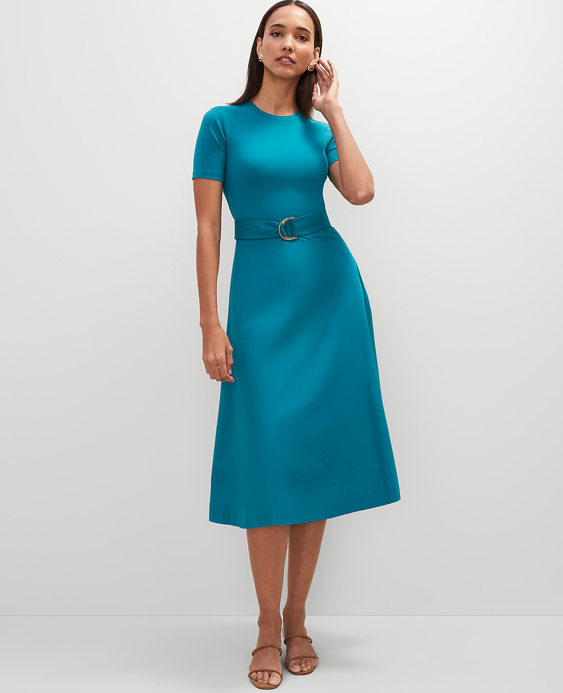 Mixed Media Flare Midi Dress