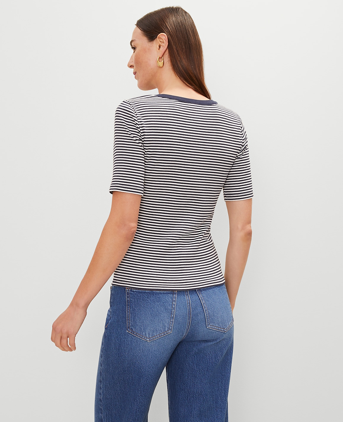 Petite Striped Contrast Trim Henley Top