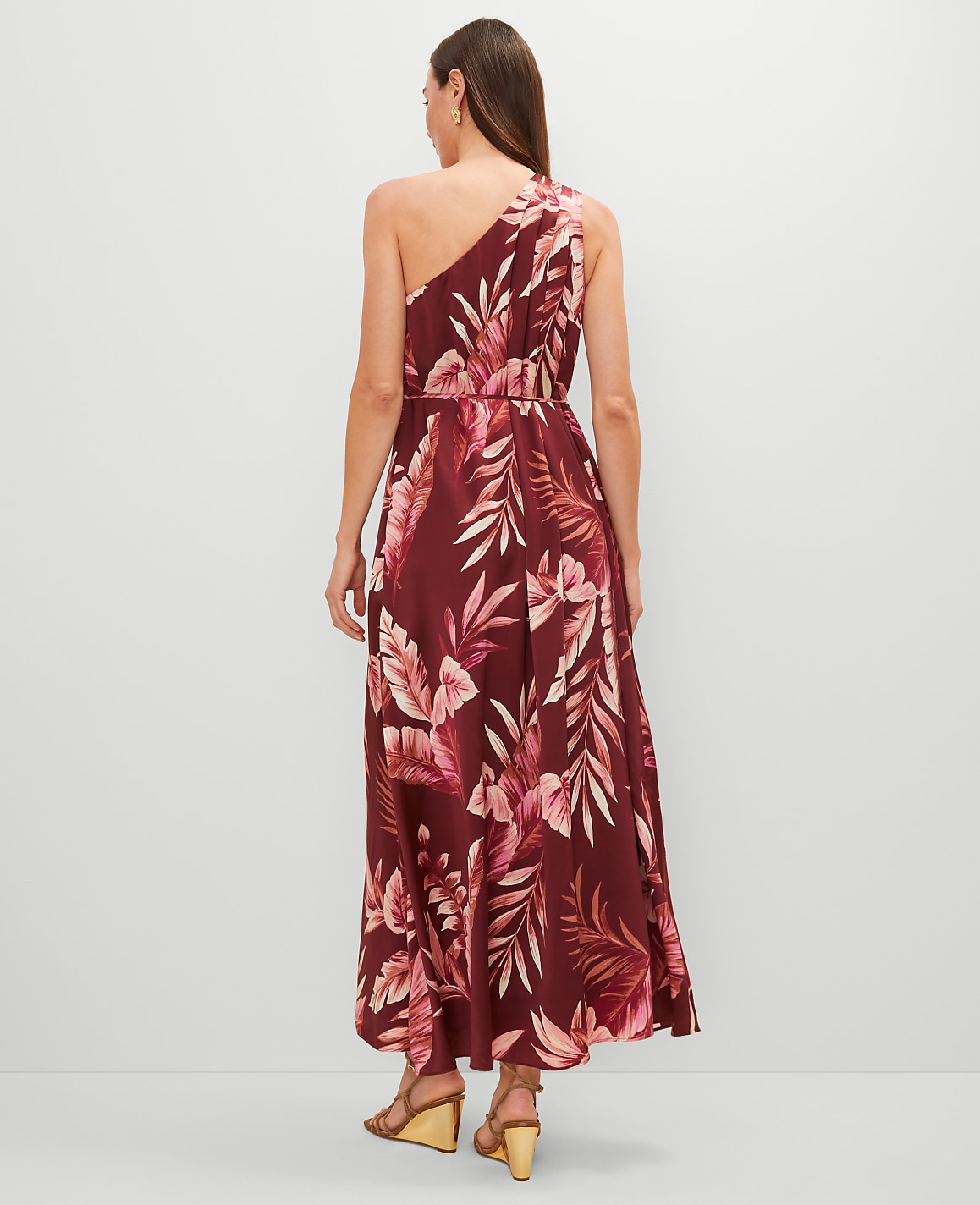 Studio Collection One-Shoulder Silk Dress in Tropical Print