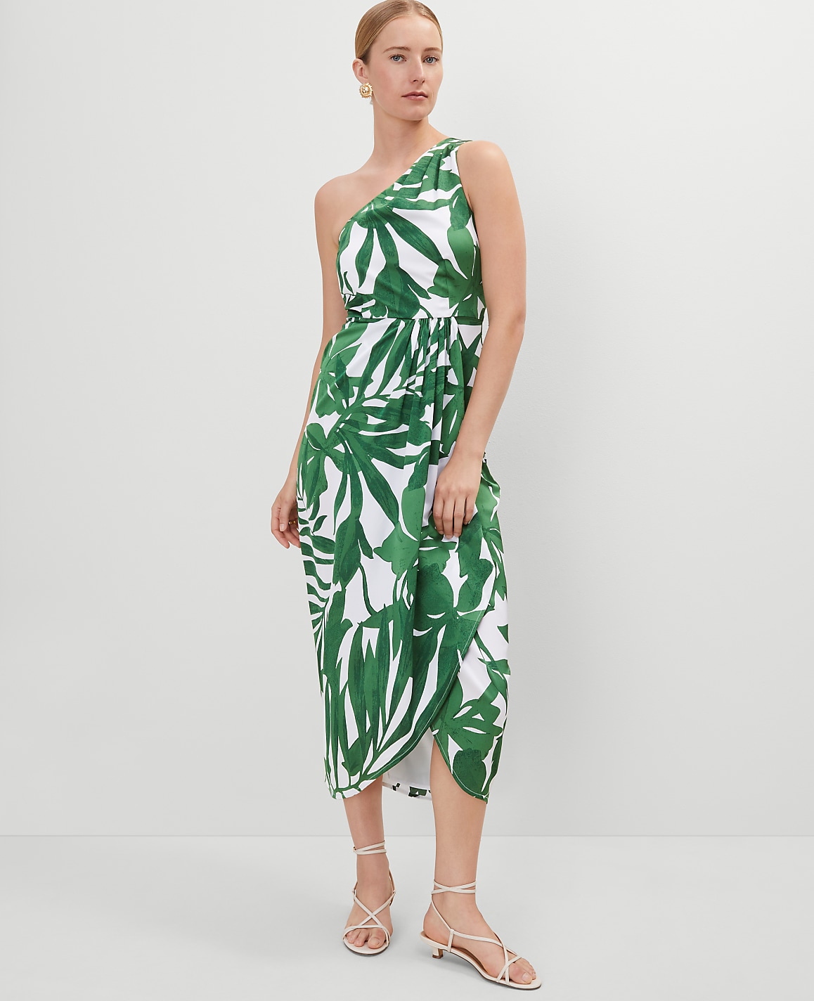 Satin One-Shoulder Midi Dress