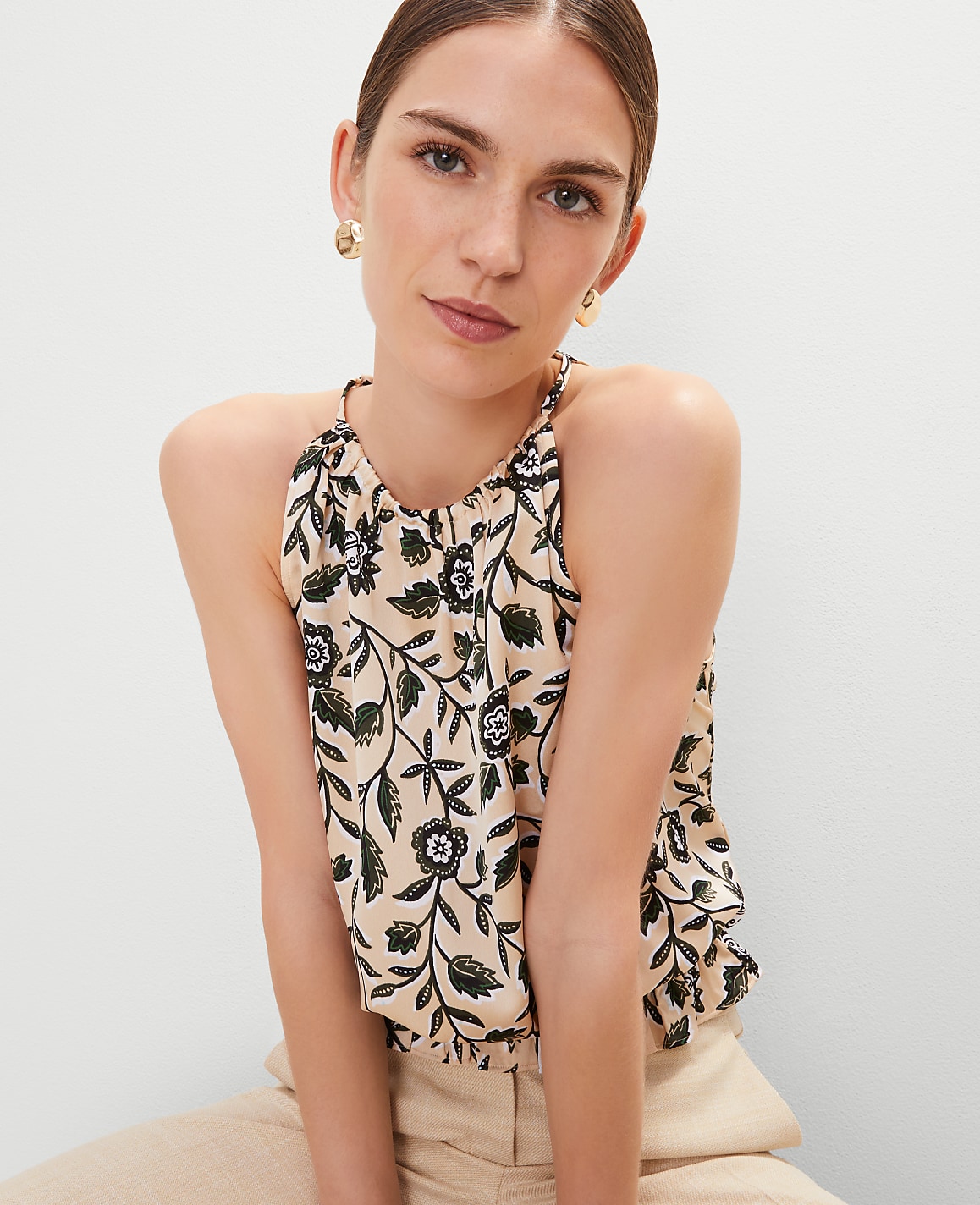 Floral Shirred Tank Top
