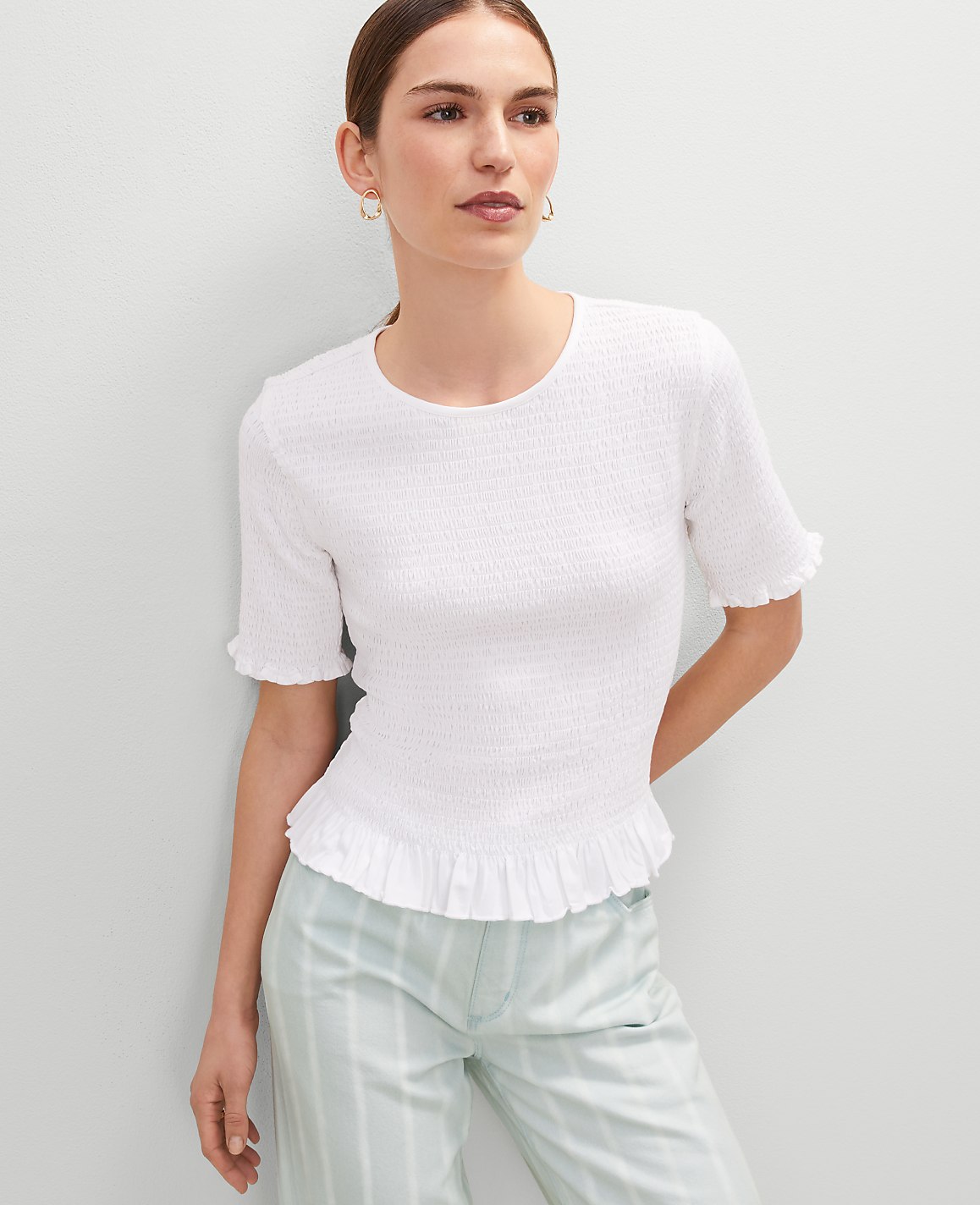 Petite Smocked Ruffle Trimmed Top