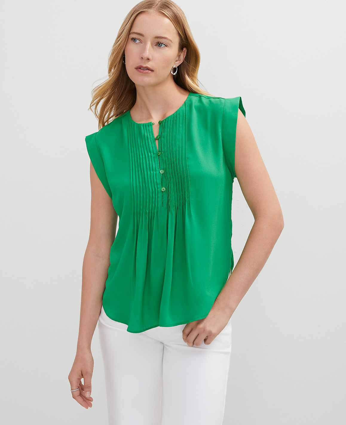 Pintucked Cap Sleeve Top