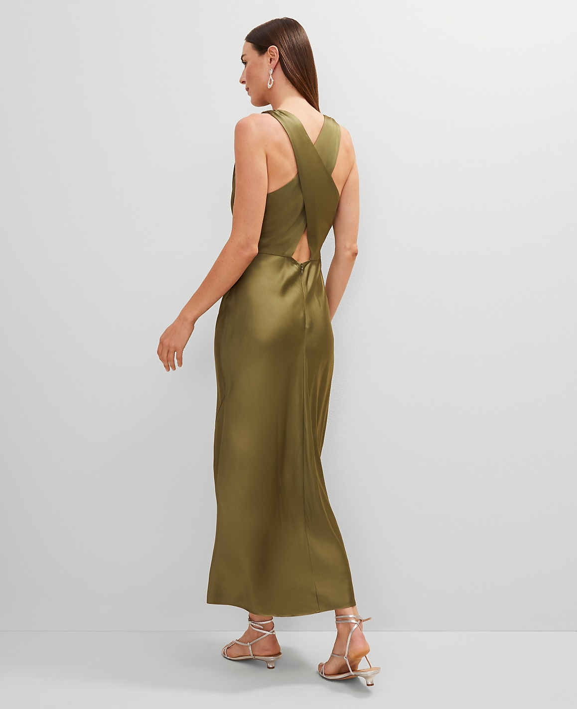 Petite Halter Bias Satin Maxi Dress