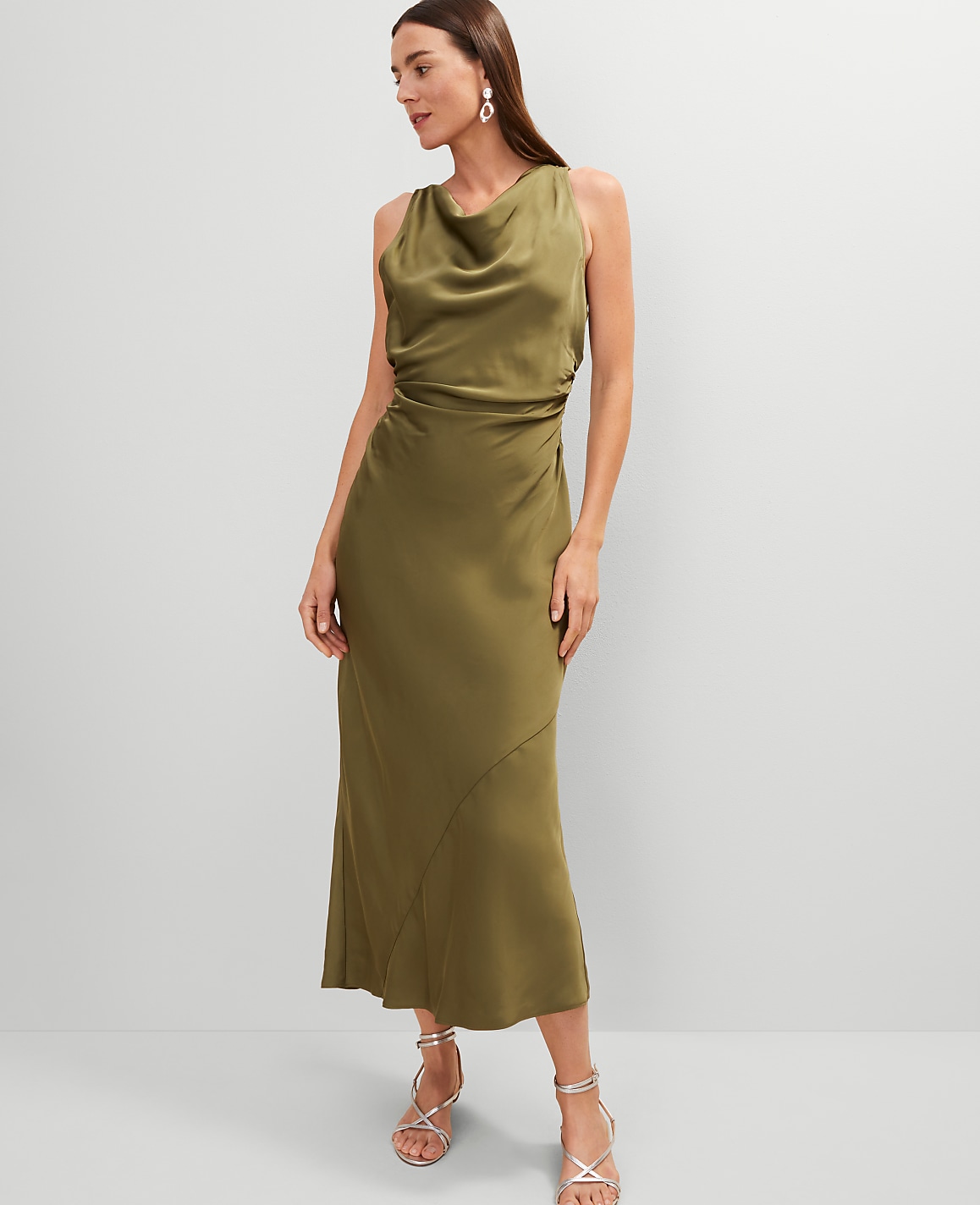 Petite Halter Bias Satin Maxi Dress
