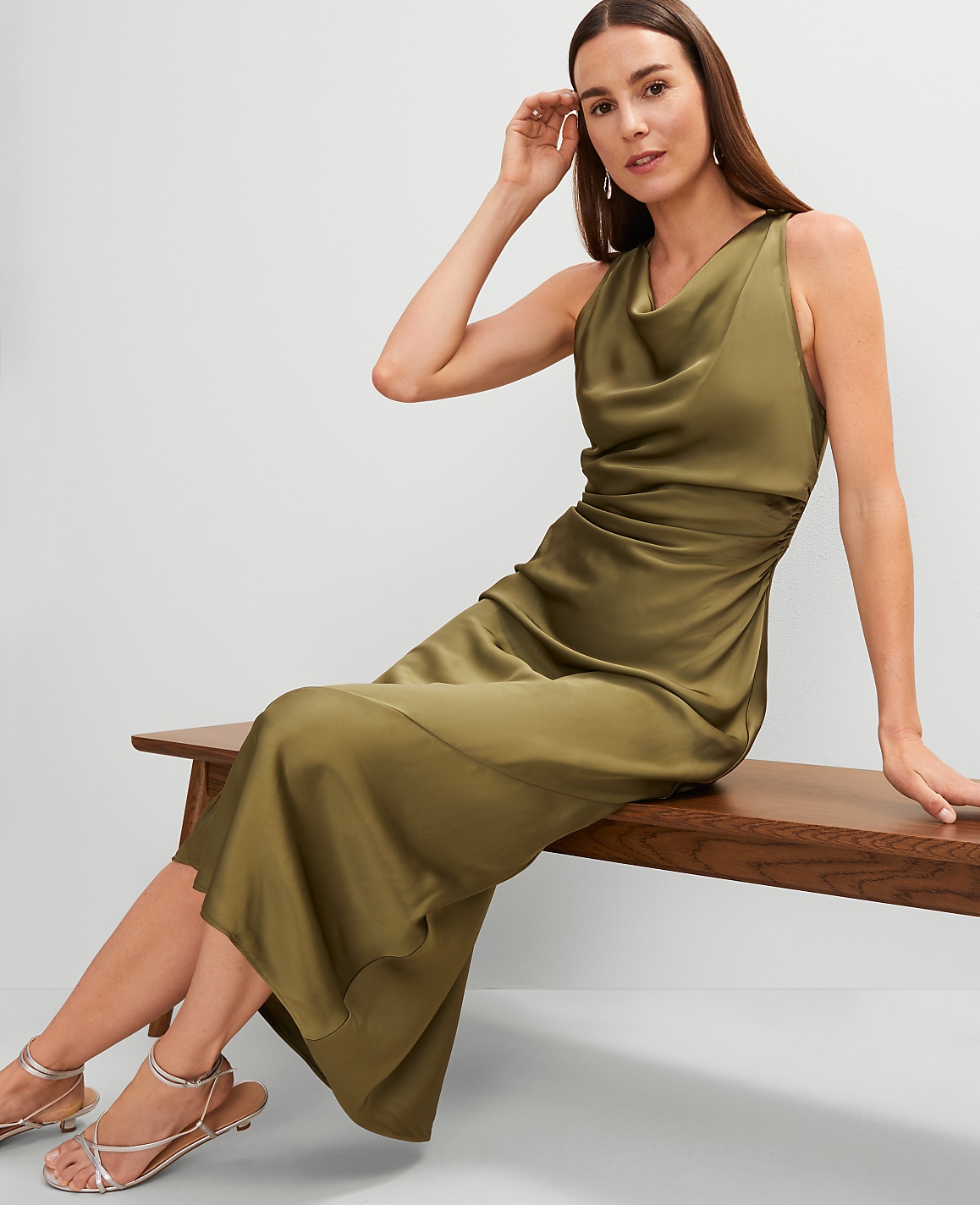 Petite Halter Bias Satin Maxi Dress