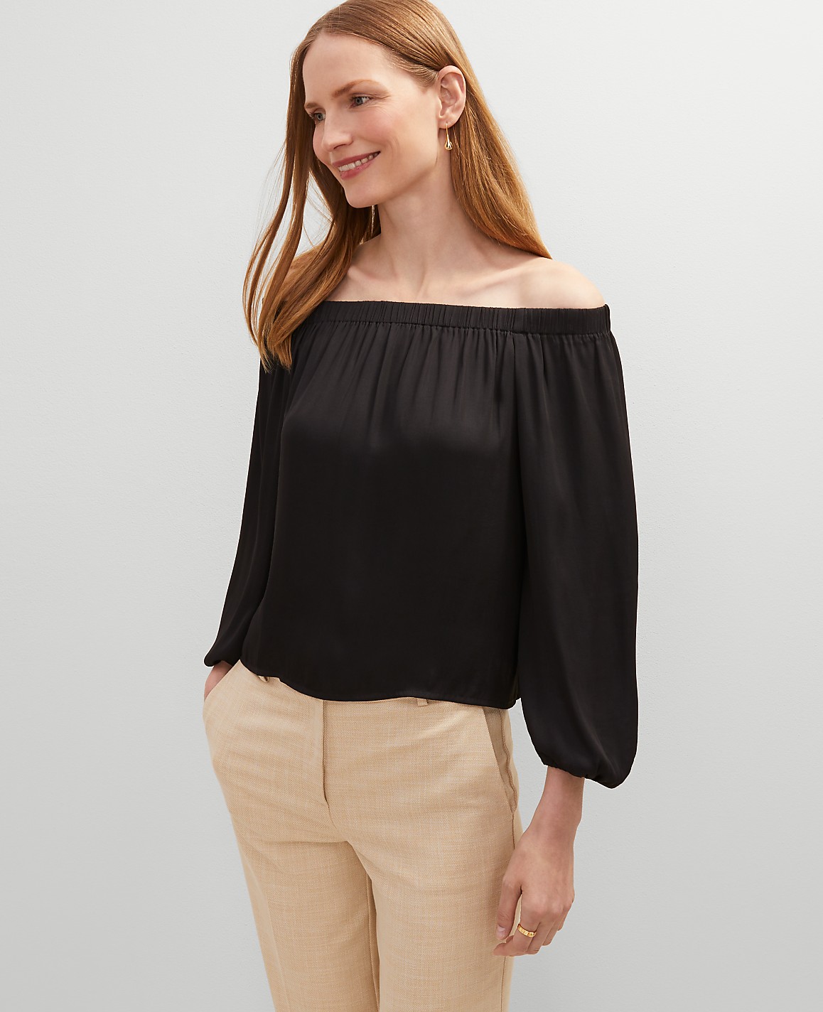 Petite Gathered Off-The-Shoulder Top