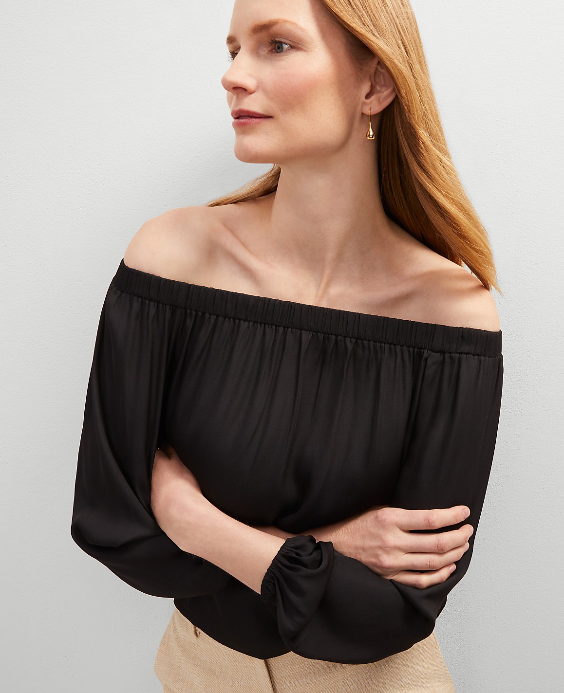 Petite Gathered Off-The-Shoulder Top