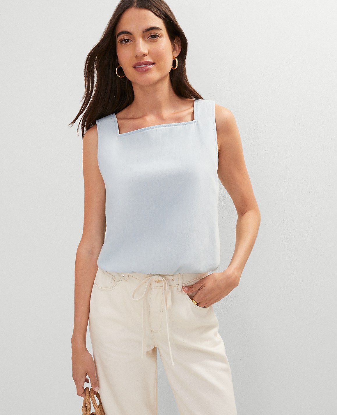 Petite Weekend Chambray Bubble Hem Top