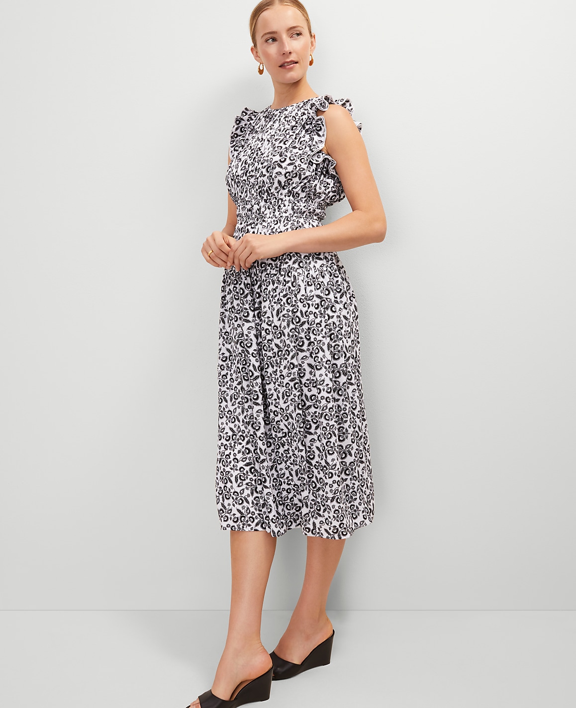 Petite Floral Ruffle Midi Dress