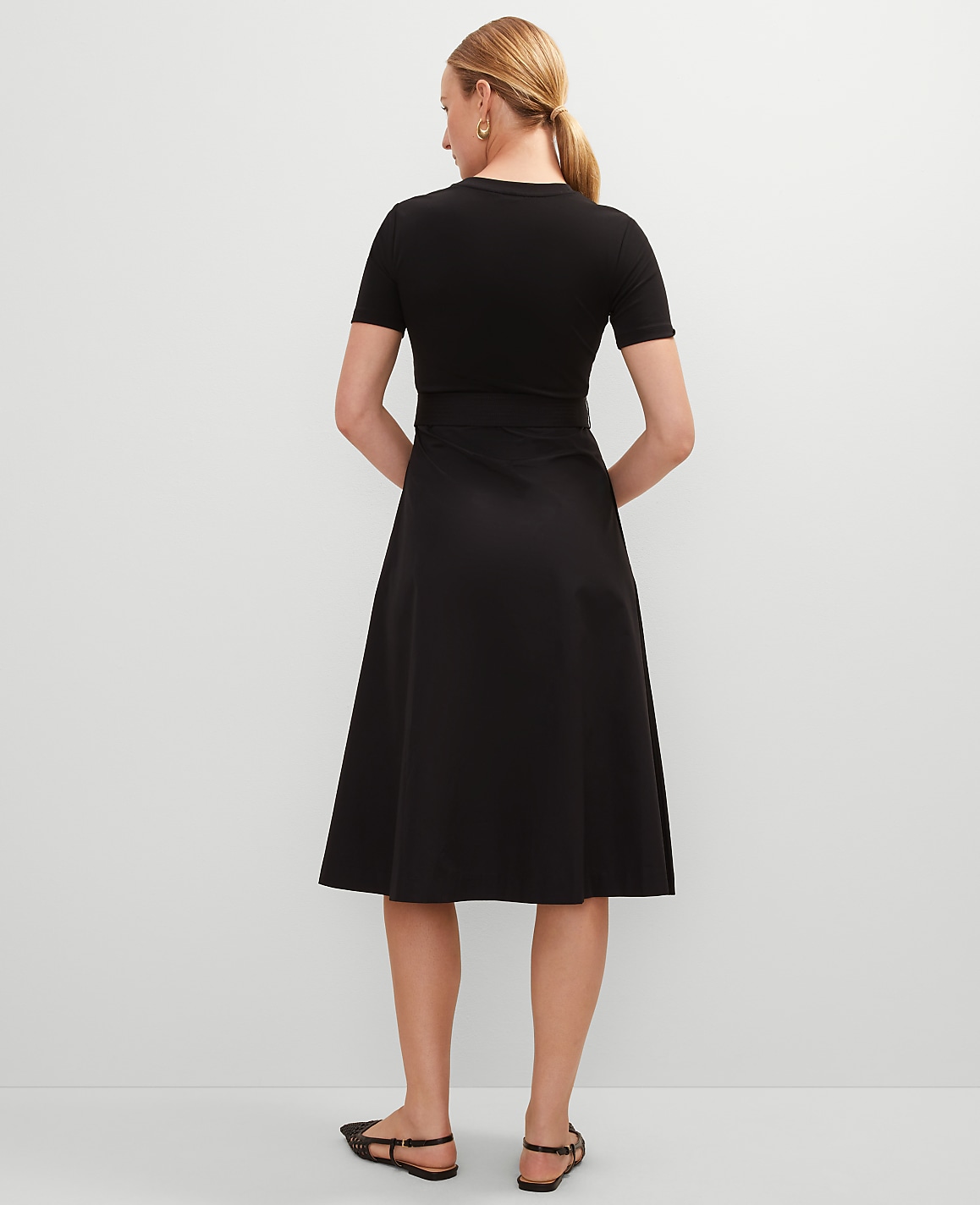 Petite Mixed Media Flare Midi Dress