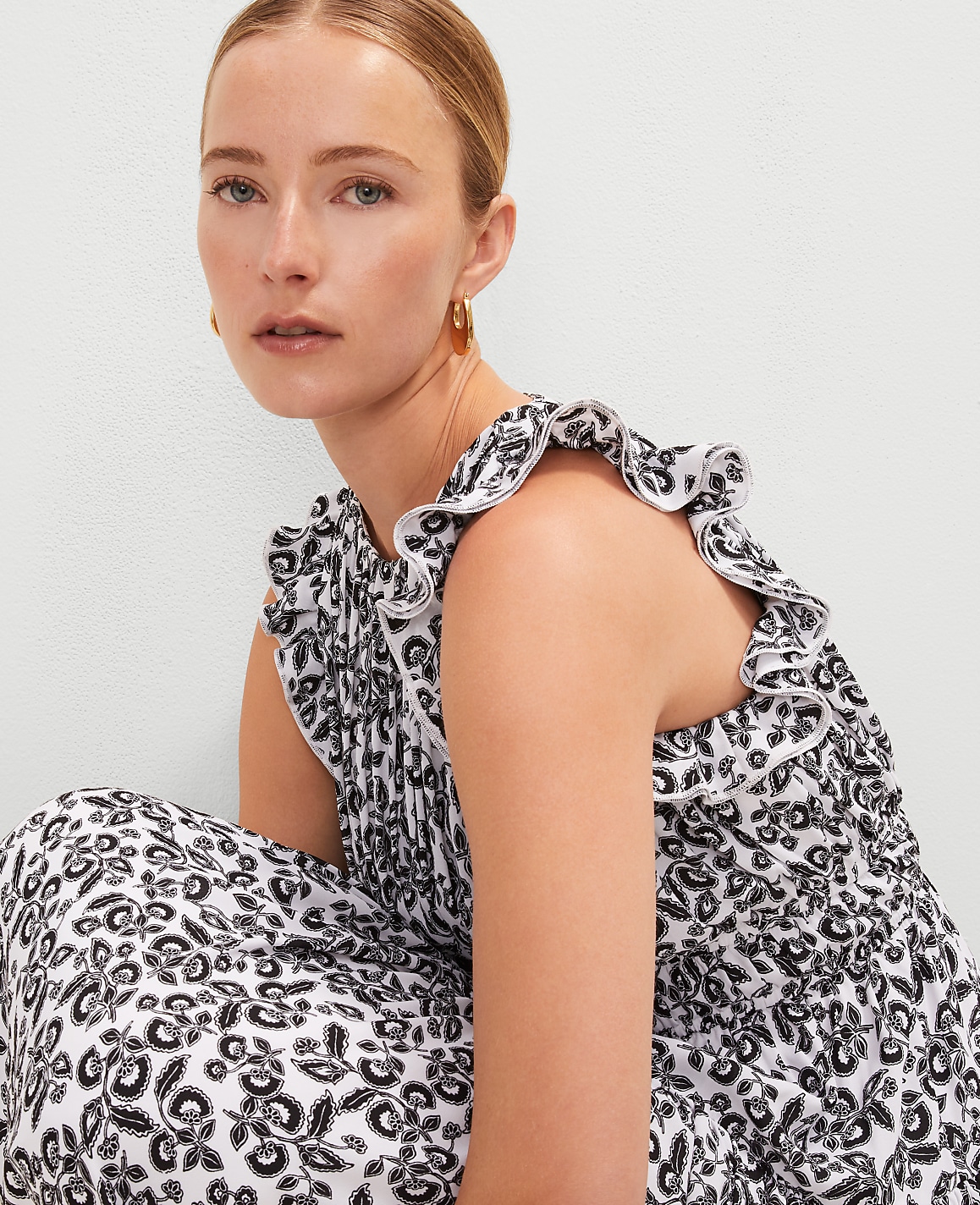 Petite Floral Ruffle Midi Dress
