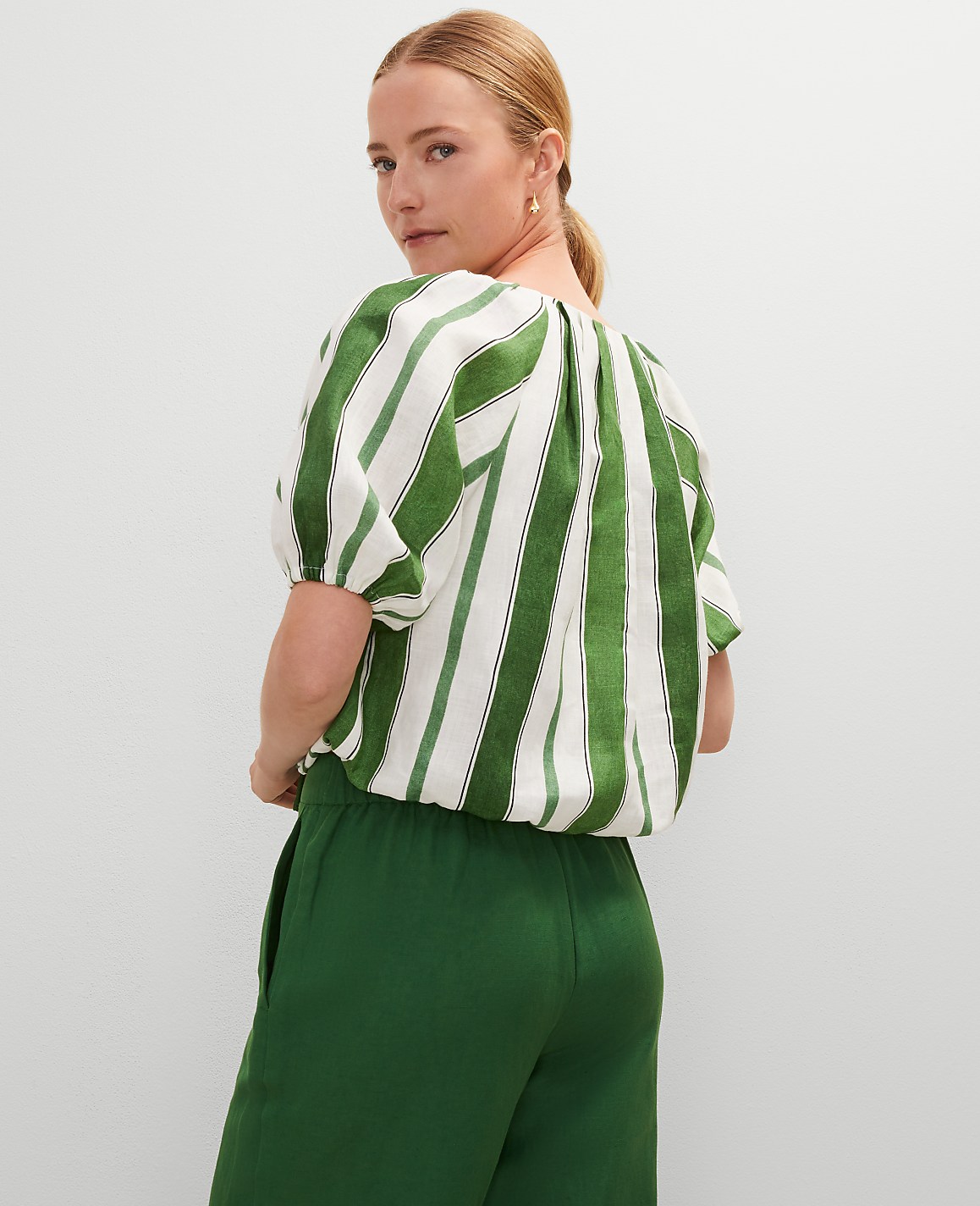 Linen Blend Bubble Hem Blouse