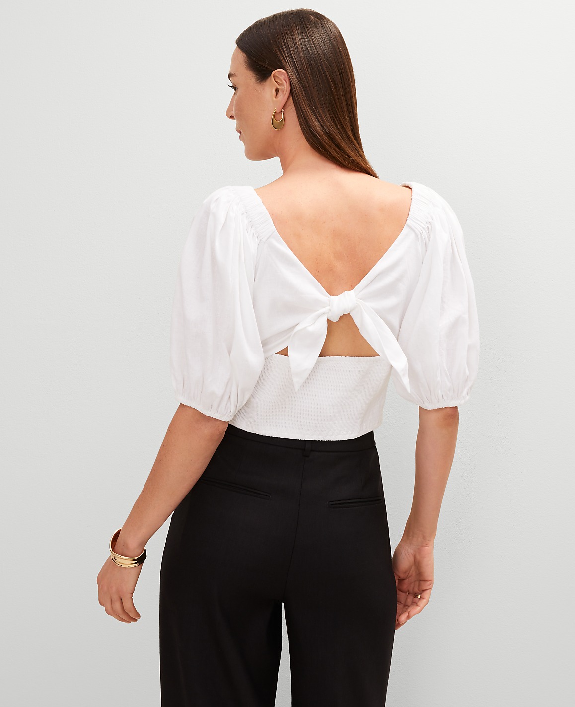 Linen Blend Knotted Tie Back Blouse